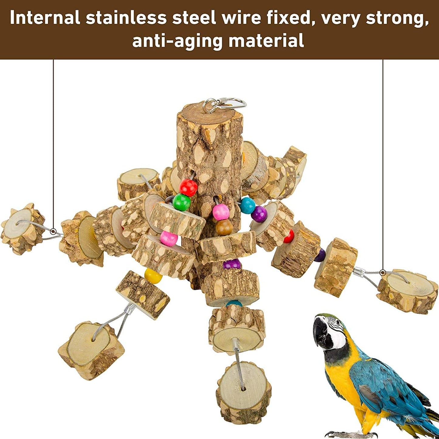 MYFAMIREA Parrot Chewing Toys Bird Toys Natural Wood Bird Toys Parakeet Cage Hammock Hanging Toy for Parrots, Cockatoos, African Grey, Cockatiels Small and Medium Birds