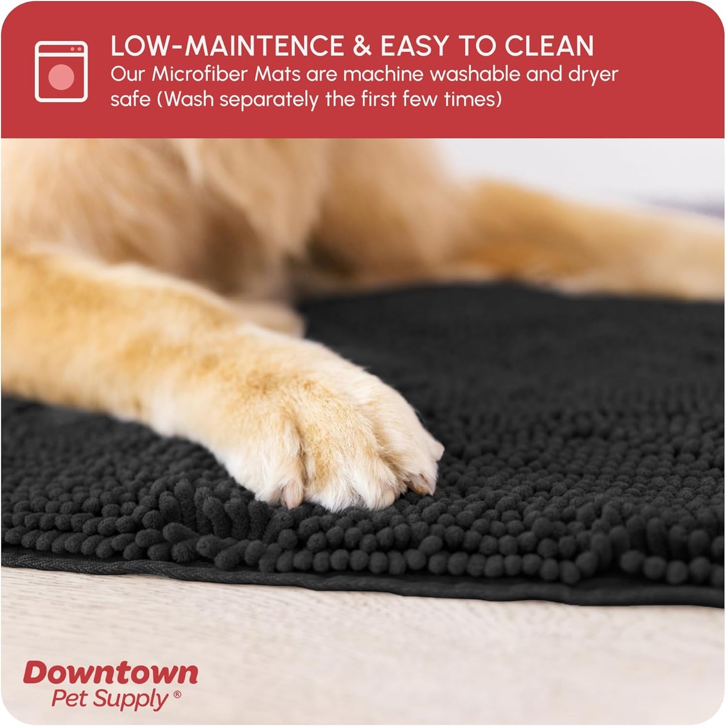 My Doggy Place Microfiber Dog Mat for Muddy Paws, 36" x 26" Black - Absorbent and Quick-Drying Dog Paw Cleaning Mat, Washer and Dryer Safe - Non-Slip Rubber Backed Dog Floor Mat, Large