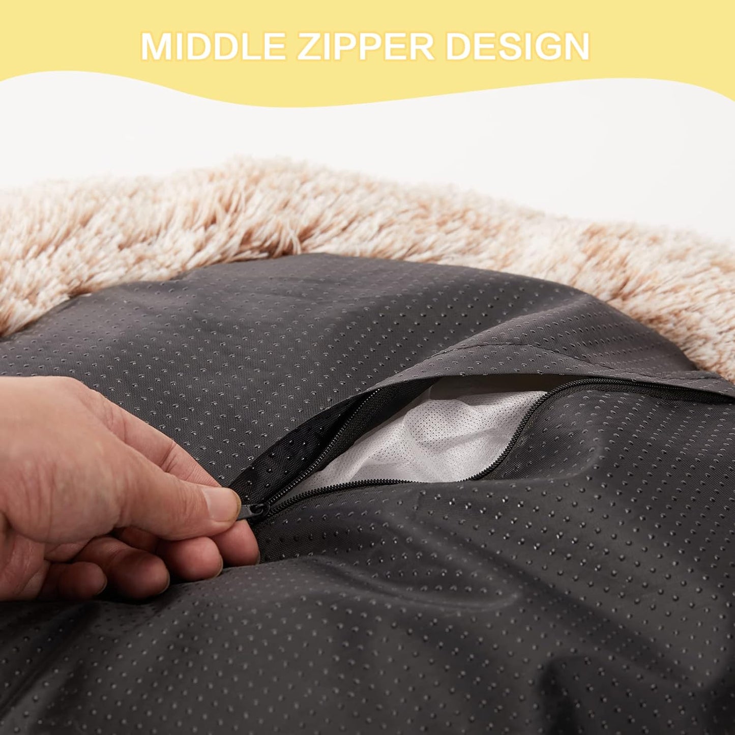 Bedfolks Calming Donut Dog Bed, 45 Inch Round Plush Bed for Extra Large Dogs, Anti-Anxiety, Washable with Non-Slip Bottom (Brown, Extra Large)