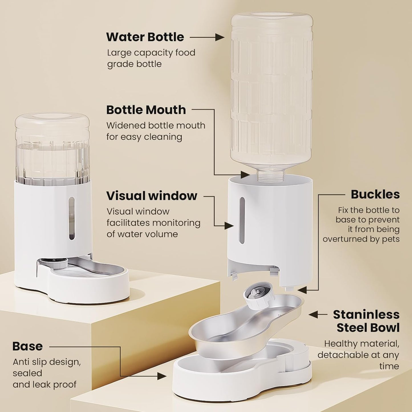 CZPET Automatic 7L Dog and Cat Water Dispenser with Stainless Steel Bowl Gravity Waterer,100% BPA-Free,Large Capacity and Drinking Area Noise-Free for Pets