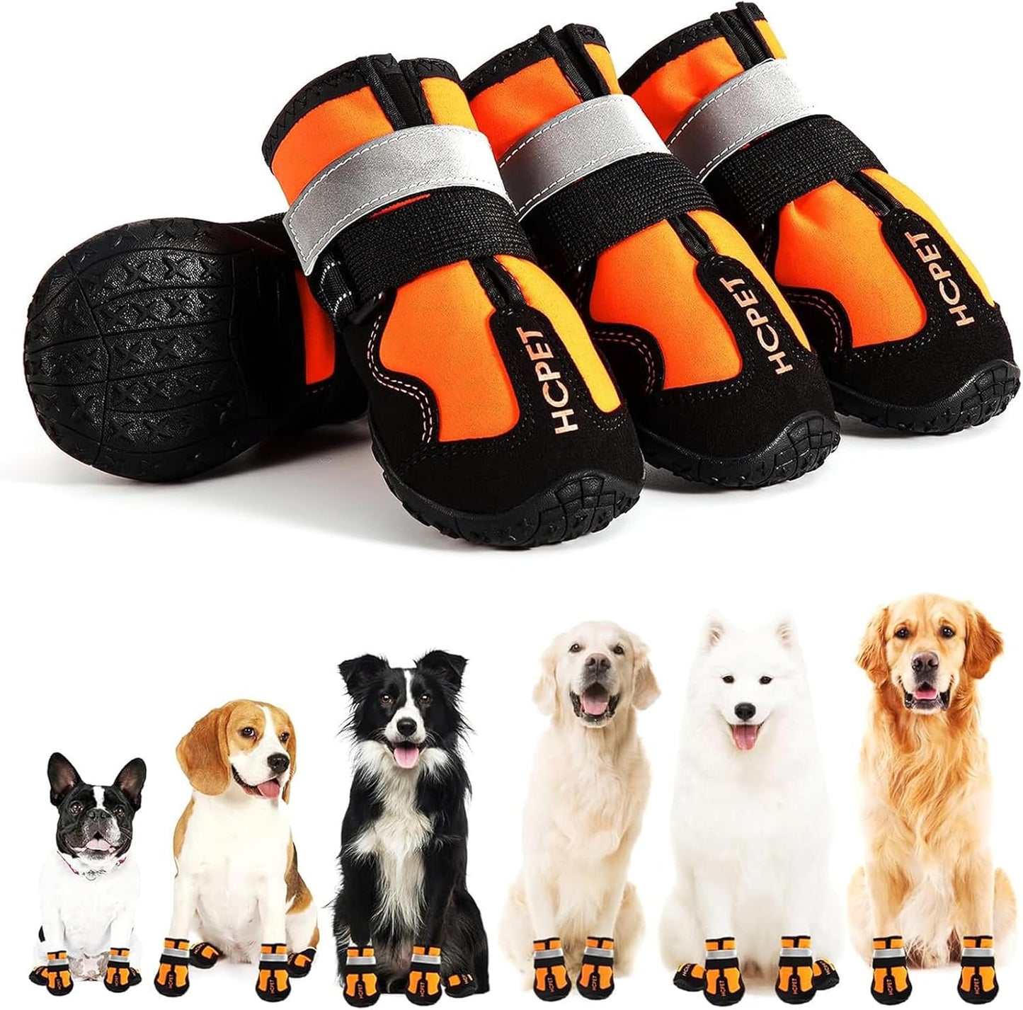 Hcpet Dog Shoes, Dog Boots for Small Dogs, Waterproof Medium Dog Booties Paw Protector for Summer Hot Pavement, Winter Snowy Day, Outdoor Walking, Indoor Hardfloors Anti Slip Sole Orange Size 3