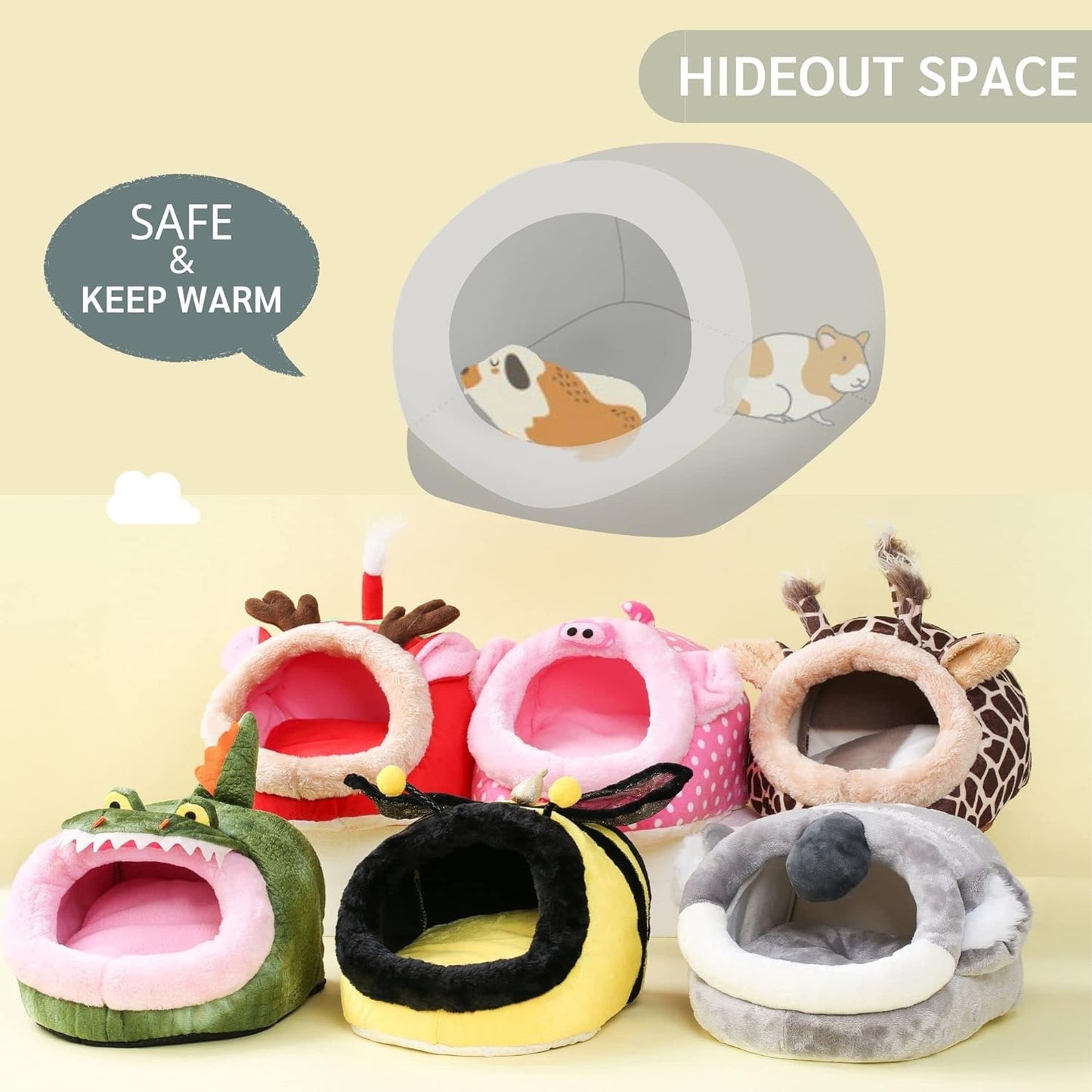 JanYoo Guinea Pig Rabbit Ferret Bed Hide Huts Removable Cushion for Rat Accessories Toys