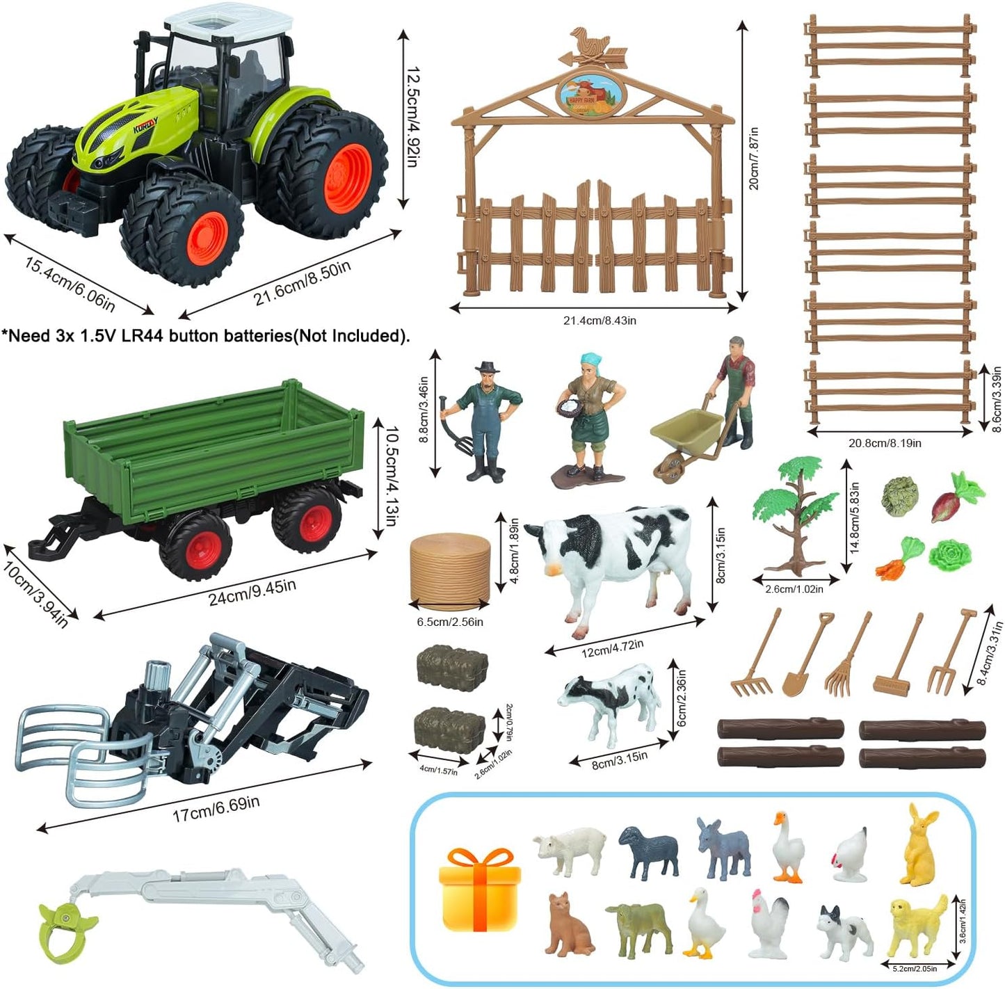 46Pcs Farm Toys, Tractor Toy w/Lights & Sound, Farm Animals Toys for 3 4 5 6 7 8+ Year Old Toddler Girls Boys Kid, Figures Farmer Vehicle Truck Fence Farm Playset Educational Learning Toys