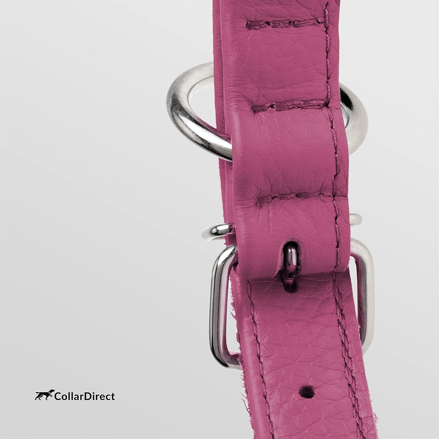 CollarDirect Rolled Leather Dog Collar, Soft Padded Round Puppy Collar, Handmade Genuine Leather Collar Dog Small Large Cat Collars 13 Colors (13-16 Inch, Pink Textured)