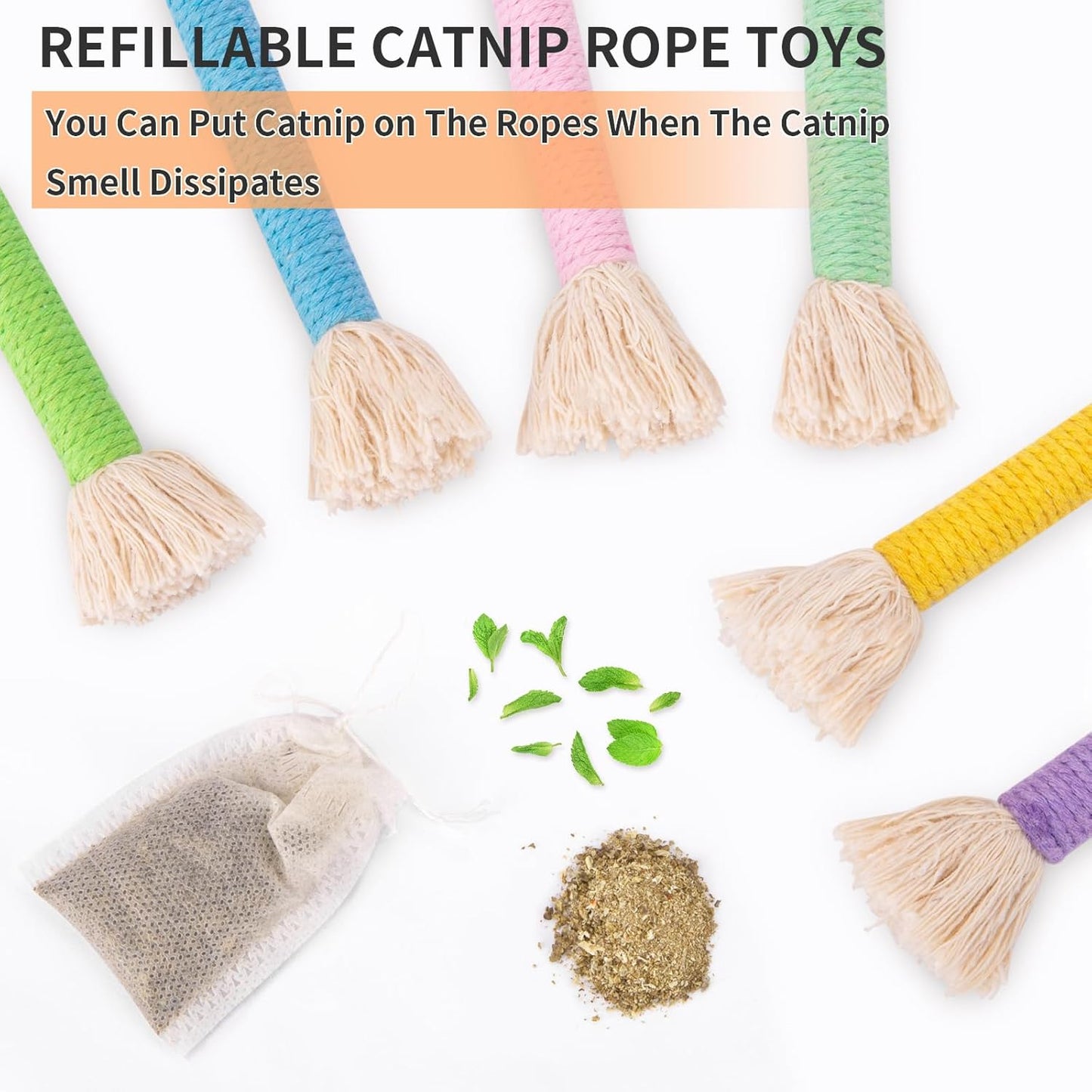 Retro Shaw Kitten Toys Catnip Ropes Cat Chew Toys, 6 Pack, Kitten Teething Toys for Indoor Cats Kitty, Safe Kitty Kicker Sticks Dental Toy