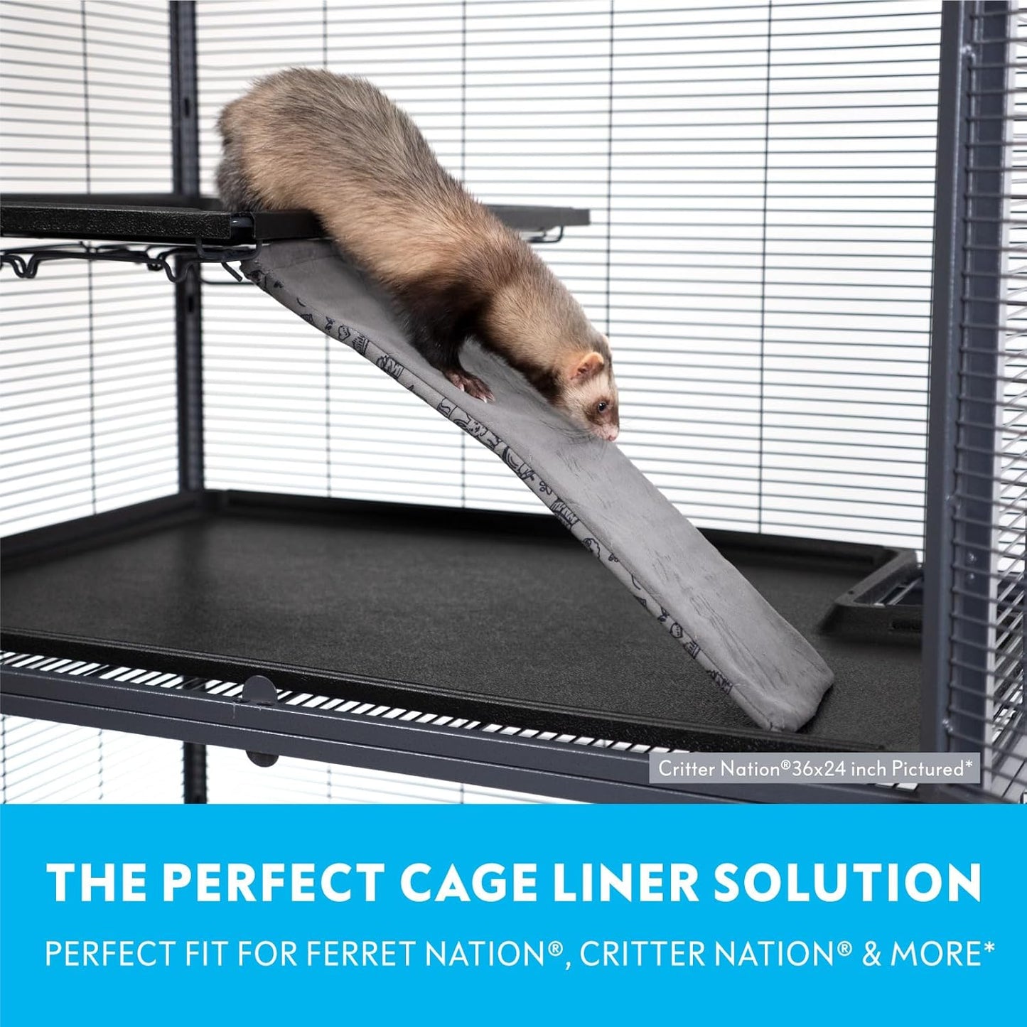 Paw Inspired Fleece Liners for Ferret Nation, Critter Nation Cage Ramp for Ferrets, Rats, Chinchillas, Hedgehogs & Other Small Animals (Gray, Ramp Cover - 3 Pack)