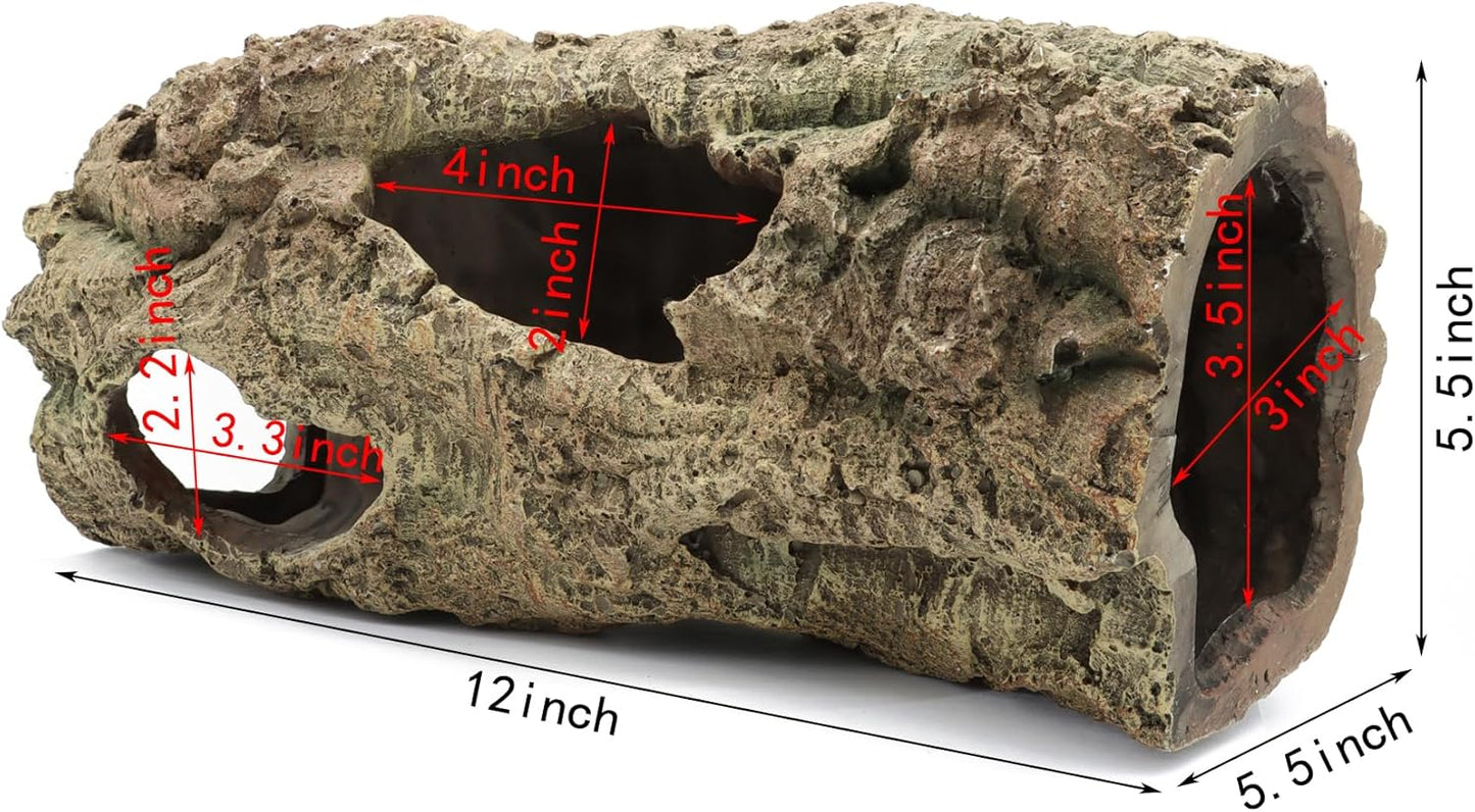 Reptile Terrarium Hideout Decor, Resin Wood Hide Decor for Reptiles, Fish, Amphibians, Small Animals (Large)