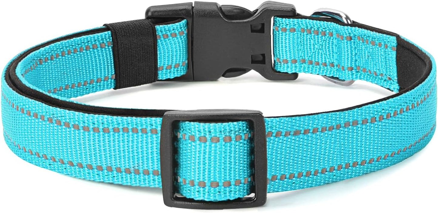 Reflective Dog Collar Padded with Soft Neoprene Breathable Quick Release Basic Dog Collars for Medium Dogs Sky Blue Boy