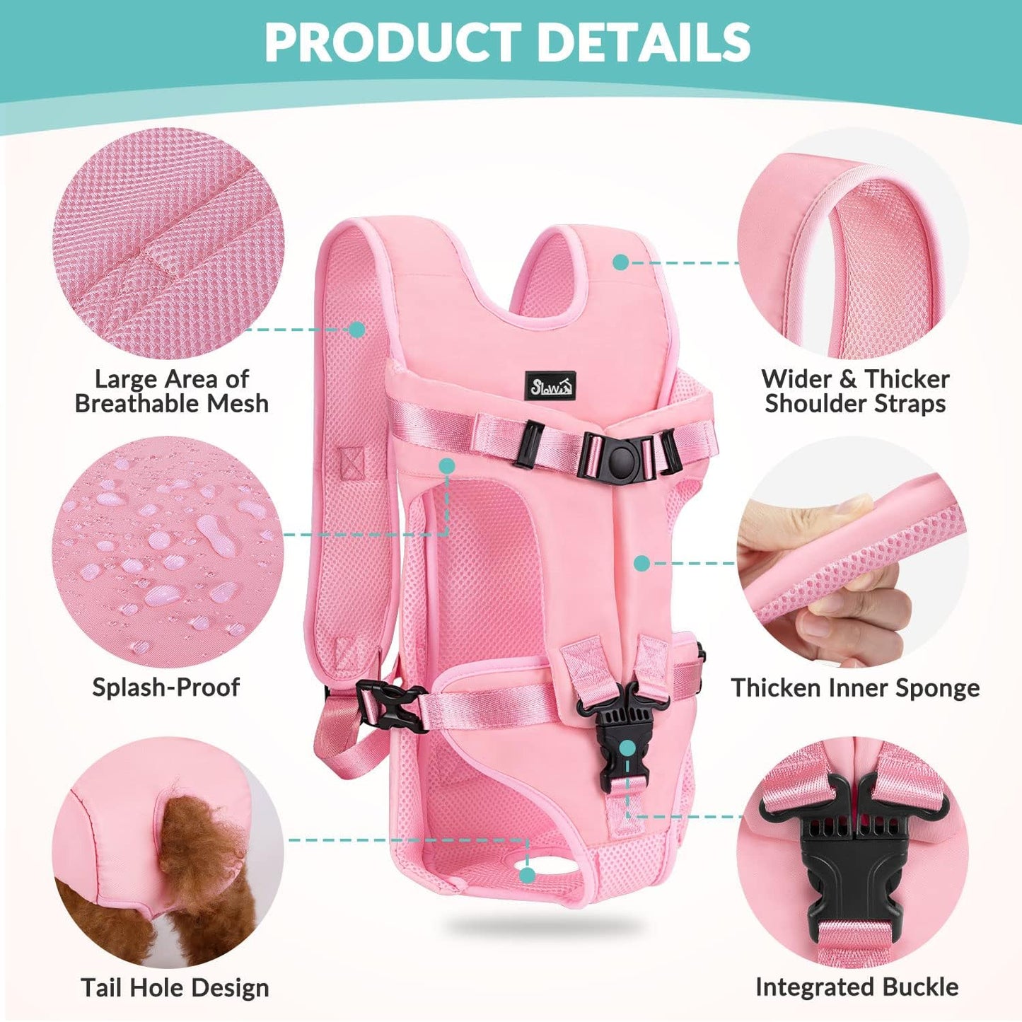 Lukovee Dog Backpack Carrier, Legs Out Easy-fit Dog Front Carrier for Small Medium Dogs, Adjustable Hands Free Dog Chest Carrier for Hiking Cycling (PI,Small)