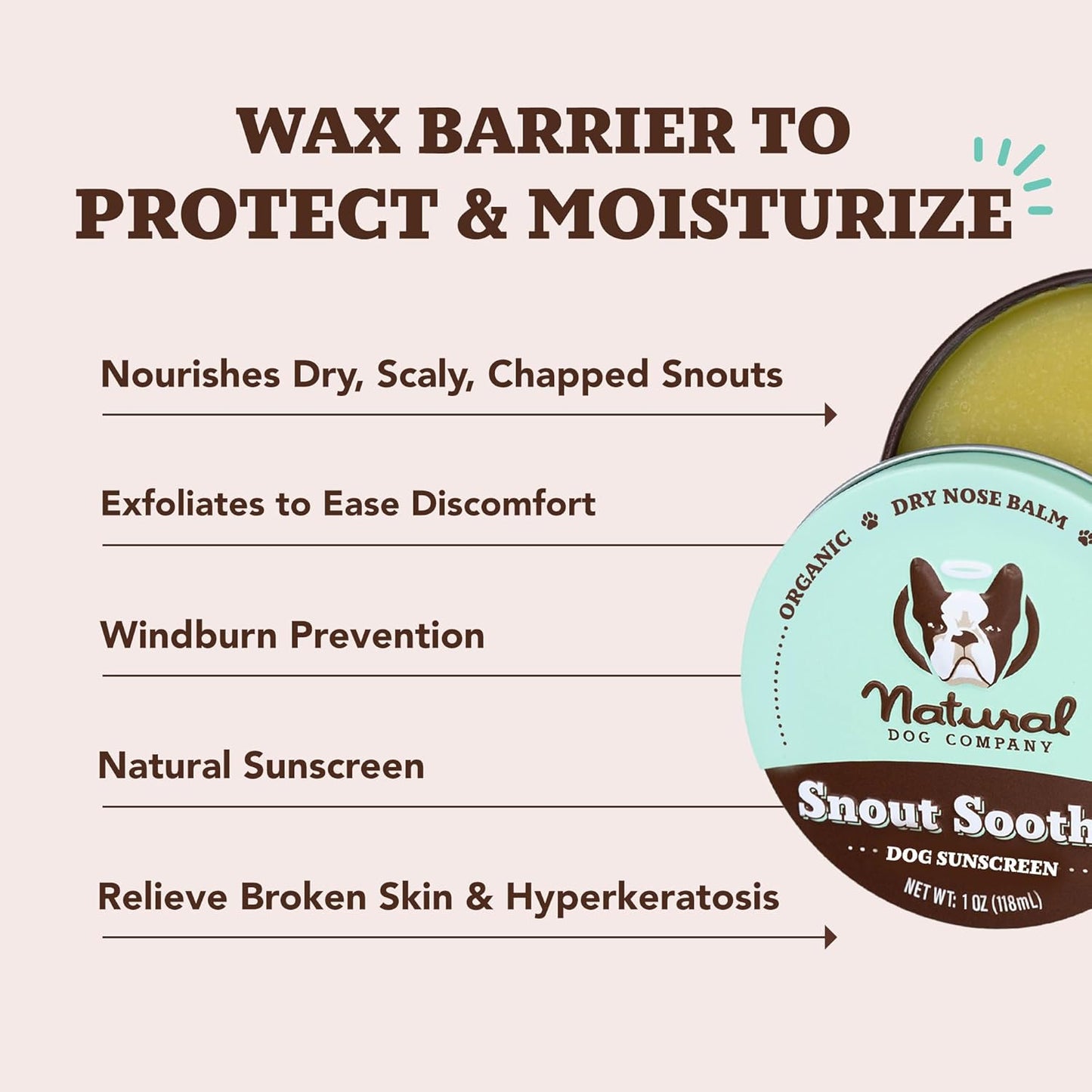 Natural Dog Company Snout Soother Dog Nose Balm, 4 oz. Tin, Dog Balm for Paws and Nose, Moisturizes & Soothes Dry Cracked Noses, Plant Based Nose Cream for Dogs