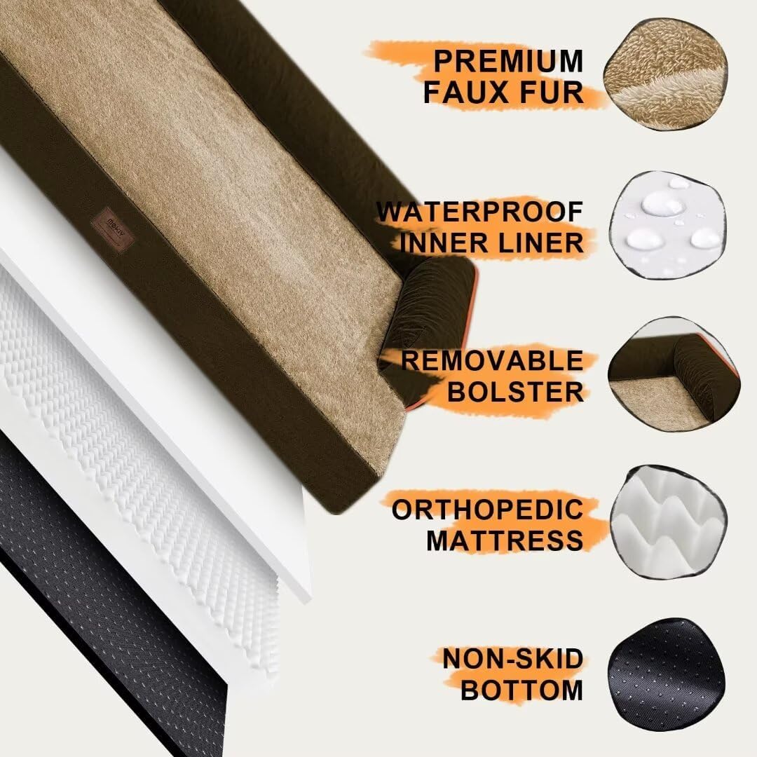 Orthopedic Large Dog Bed Washable: Brown Gaint Size Dog Beds with Removable Washable Cover, XXXL Large Orthopedic Dog Beds for Big Pet Dogs