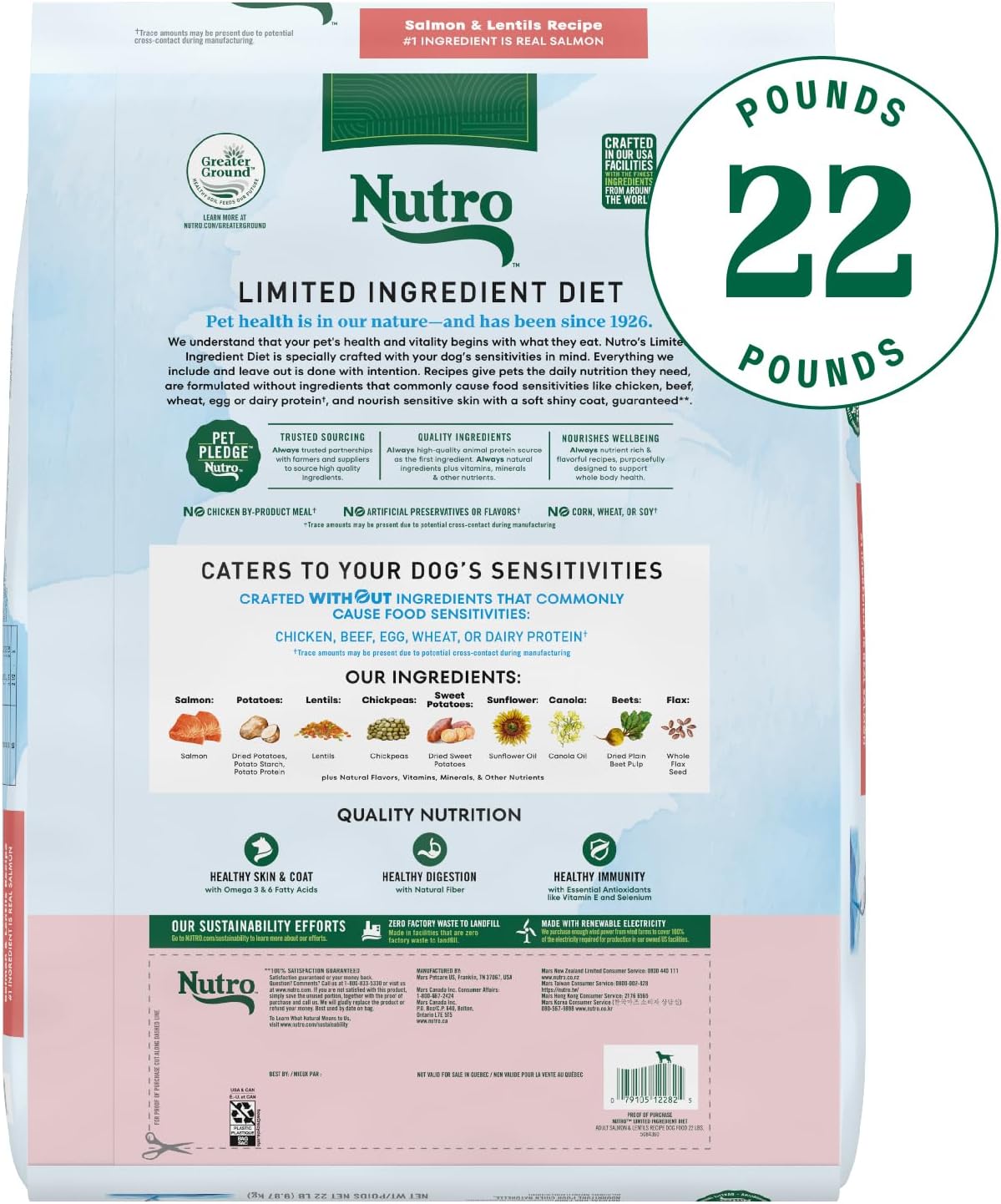Nutro Limited Ingredient Diet Dry Dog Food, Salmon & Lentils Recipe, 22 lbs.