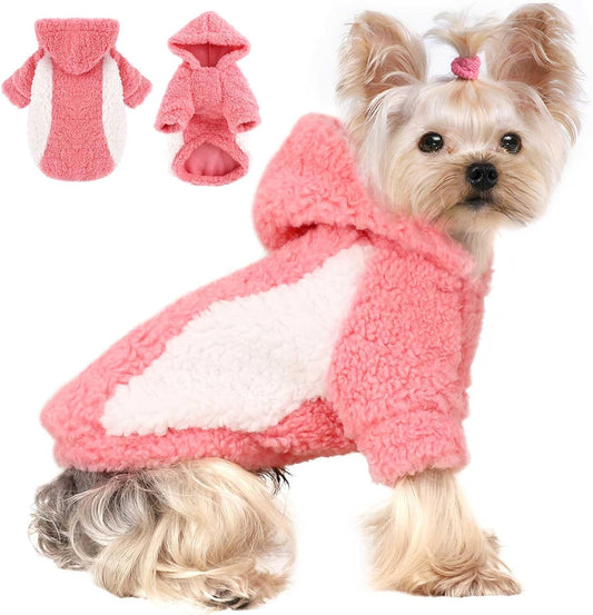 YIKEYO Dog Hoodie Pet Clothes Sweater with Hat Soft and Warm Cold Weather for Small Patchwork Hood(Pink, Medium)