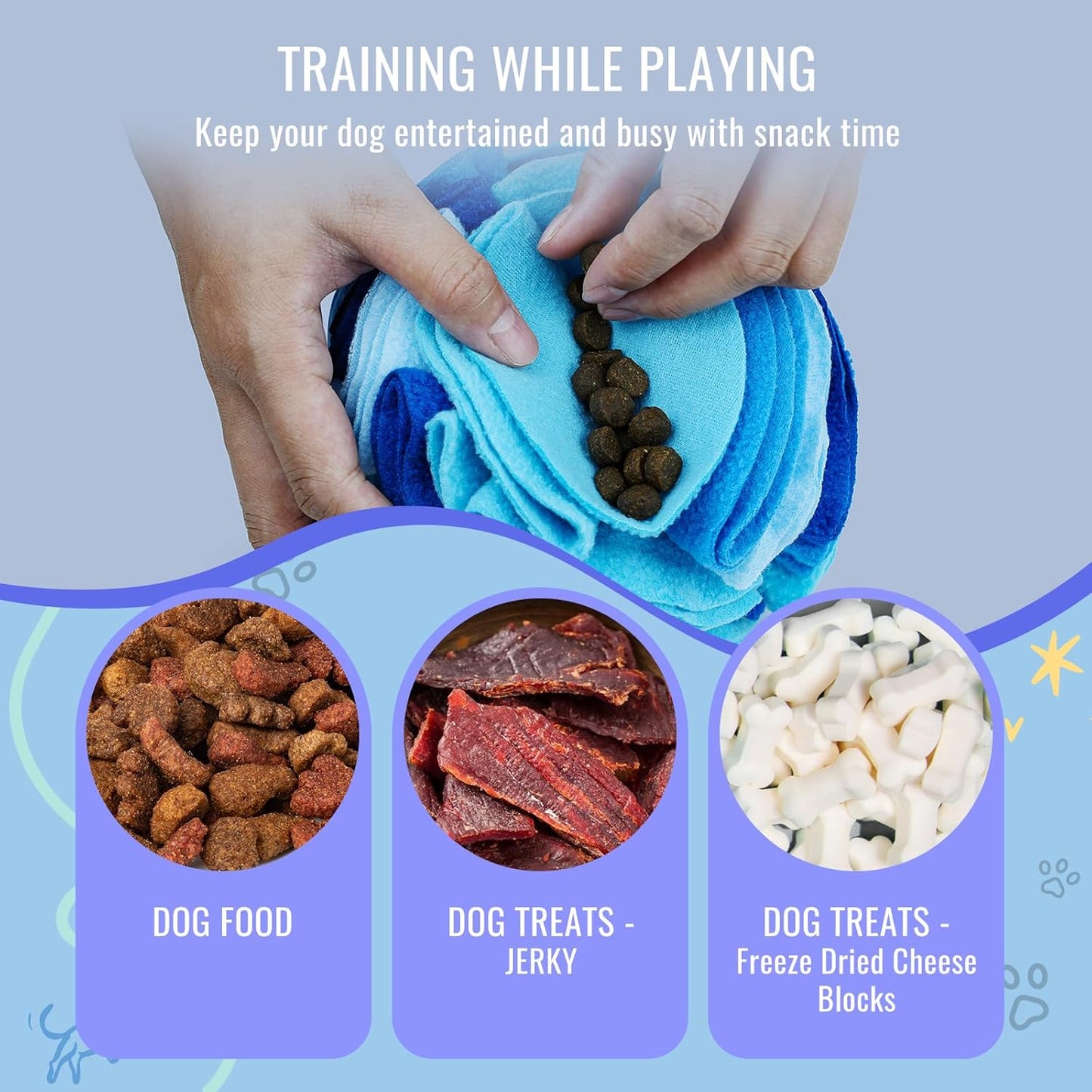 Pet Snuffle Ball, Puzzle Sniffing Interactive Dog Ball for Blind Dogs Training Stress Relief Dog Enrichment Toys Treat Machine Washable (Ocean Blue, 10cm)