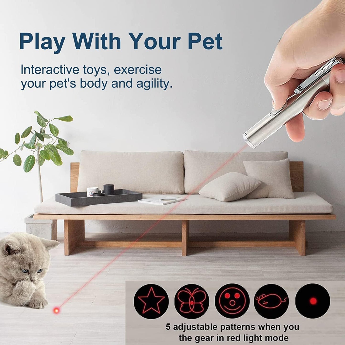 Cat Toys Laser Pointer for Indoor, Rechargeable, 7 Adjustable Wand Red Light Pet Interactive Cat Mouse Toys to Keep Busyfor Kitten Dog Chase Play