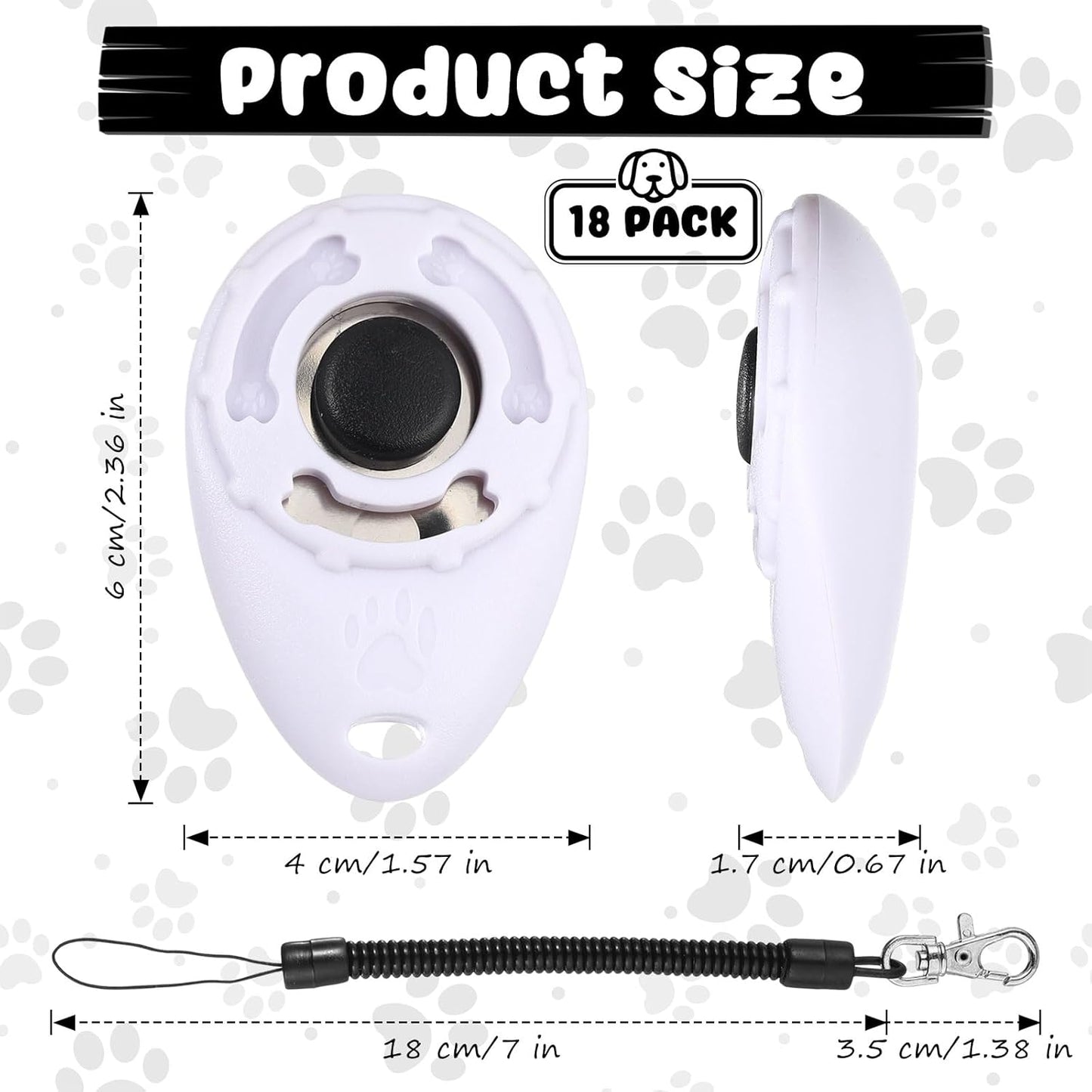 Frienda 18 Pieces Dog Training Clicker, Pet Behavioral Training Clickers with Wrist Strap for Dogs Cats Puppy Birds Horses (White)