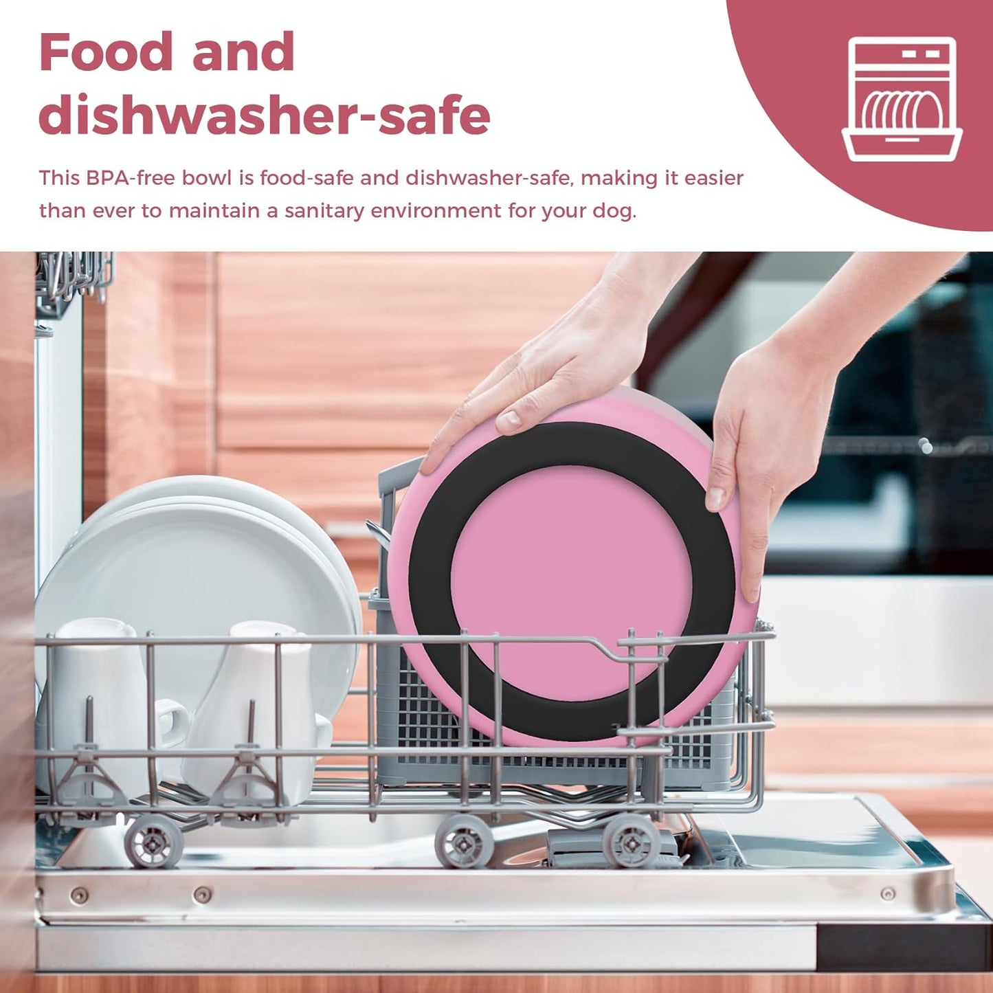 Dog Bowl, Stainless Steel Dog Food and Water Bowl with Non Slip Quiet Bottom, Easy to Clean, Dishwasher Safe, 40oz, Pink