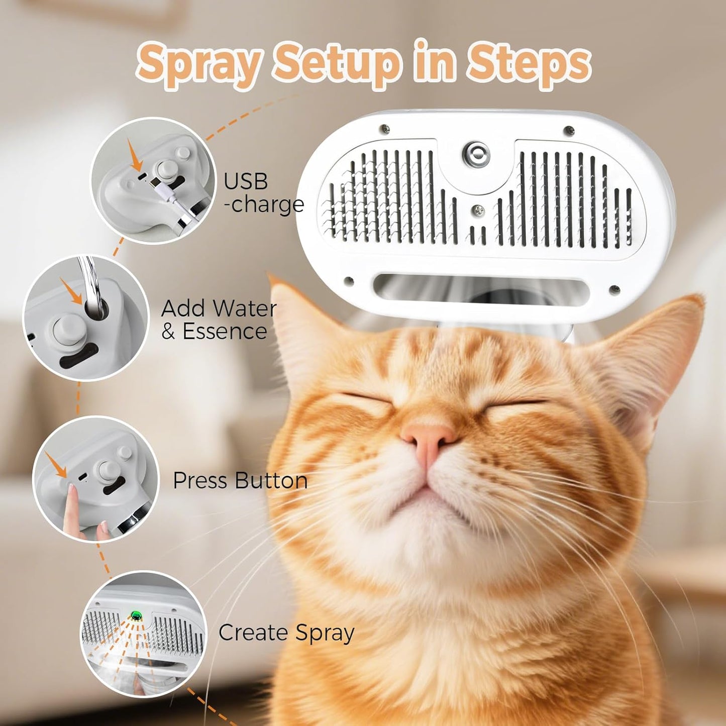 Cat Steam Brush with 600W High-Power Pet Dryer, Pet Spray Hair Removal Comb, 5 in 1 Cat & Dog Brush for Shedding, Includes Shampoo(Wired)