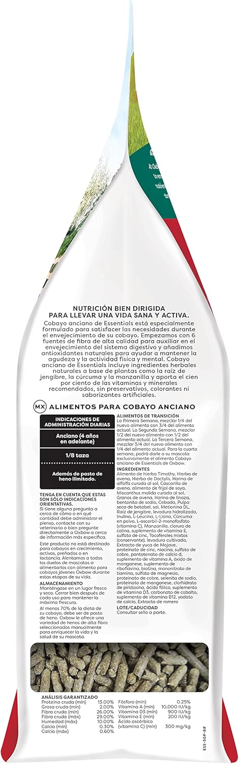 Oxbow Essentials Guinea Pig Food, Senior, Made Alfalfa for Guinea Pig, Pet Food Pellets with Vitamin C, Small Animal Pet Products, Made in USA, High Fiber, 8 lb. Bag