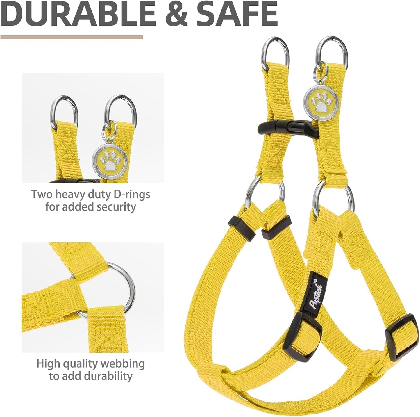 PUPTECK No Pull Dog Harness Soft Adjustable Basic Nylon Step in Puppy Vest Outdoor Walking with ID Tag, Yellow, S
