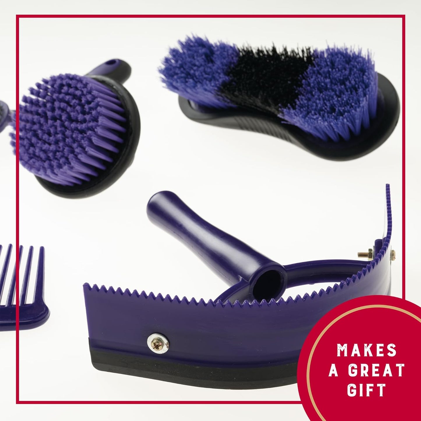 Weaver Equine 6-Piece Horse Grooming Kit, Ergonomic Gentle Horse Care Kit, Equestrian Supplies for Bathing Support, Detangling, and More, Purple/Black