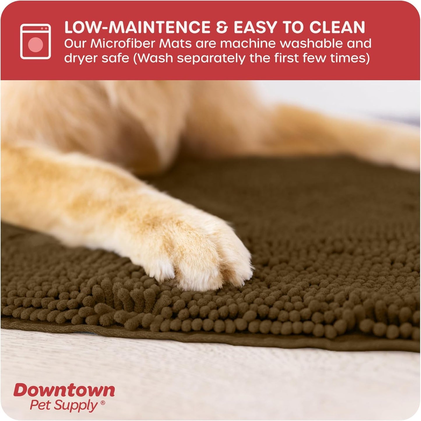 My Doggy Place Medium Microfiber Dog Mat, 31" x 20", Brown, Absorbent and Quick-Drying, Non-Slip Rubber Backed, Machine Washable