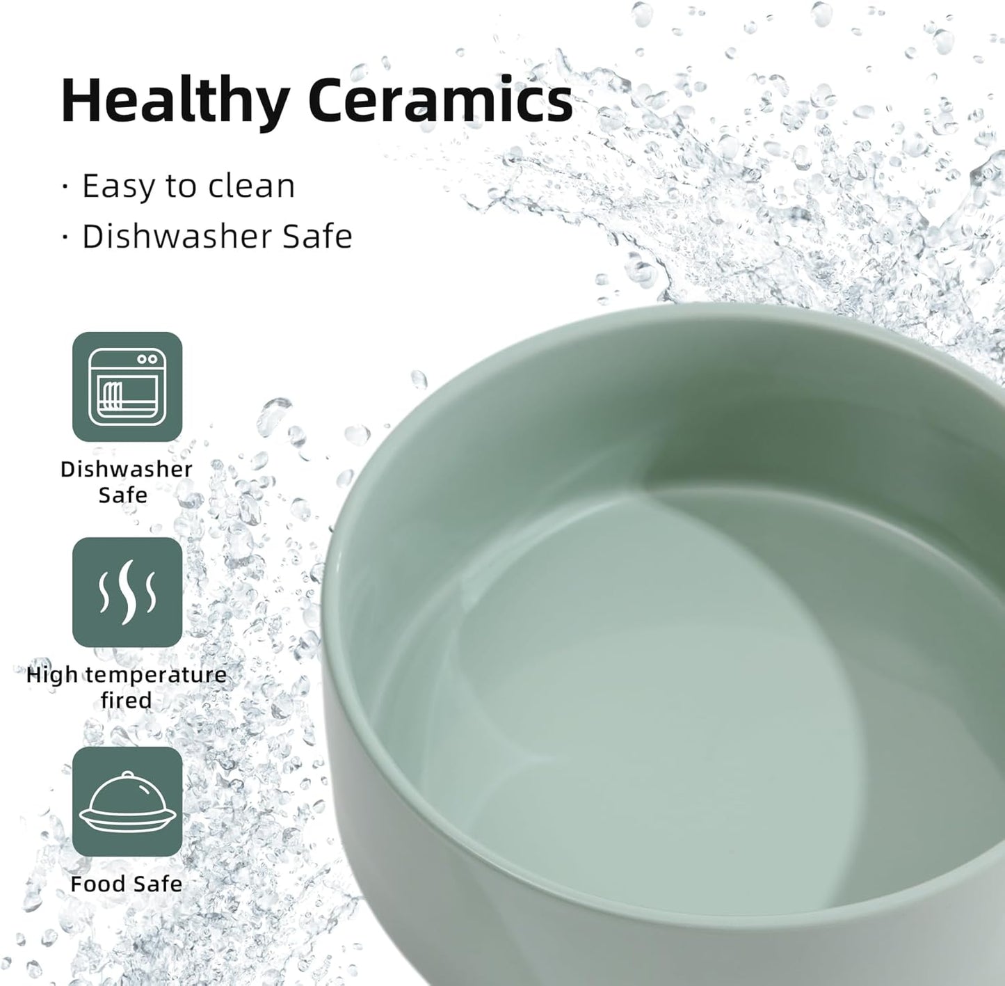 Ceramic Elevated Dog Bowls, Food and Water Bowls for Dogs, Puppy, Raised Dog Dish, Pet Feeder(6inch, 2 x Light Green + Stand)