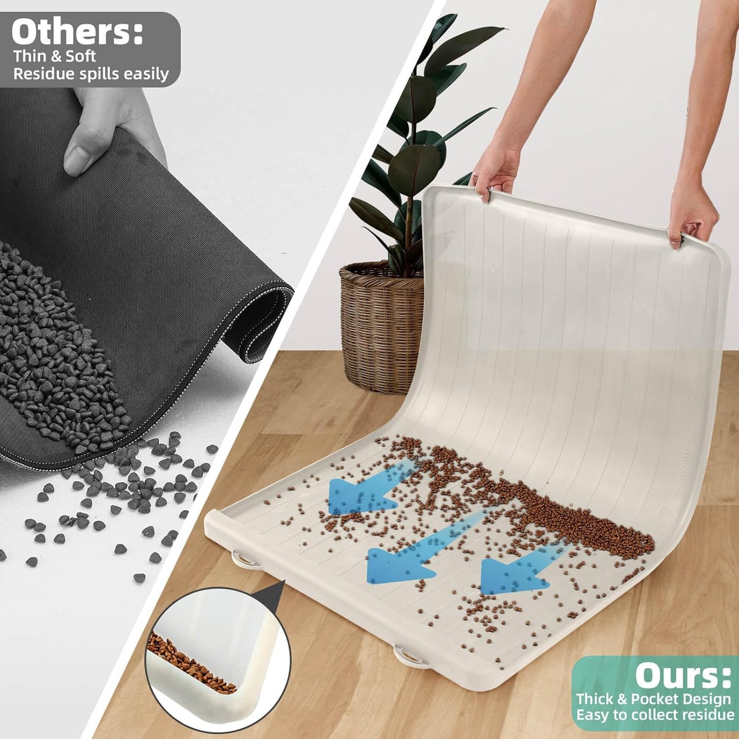 Dog Mat for Food and Water - 39.4" x 27" Large Pet Feeding Mats with Residue Collection Pocket - Waterproof Dog Cat Bowl Mat with High Edges to Prevent Water and Food Spills (Cream)