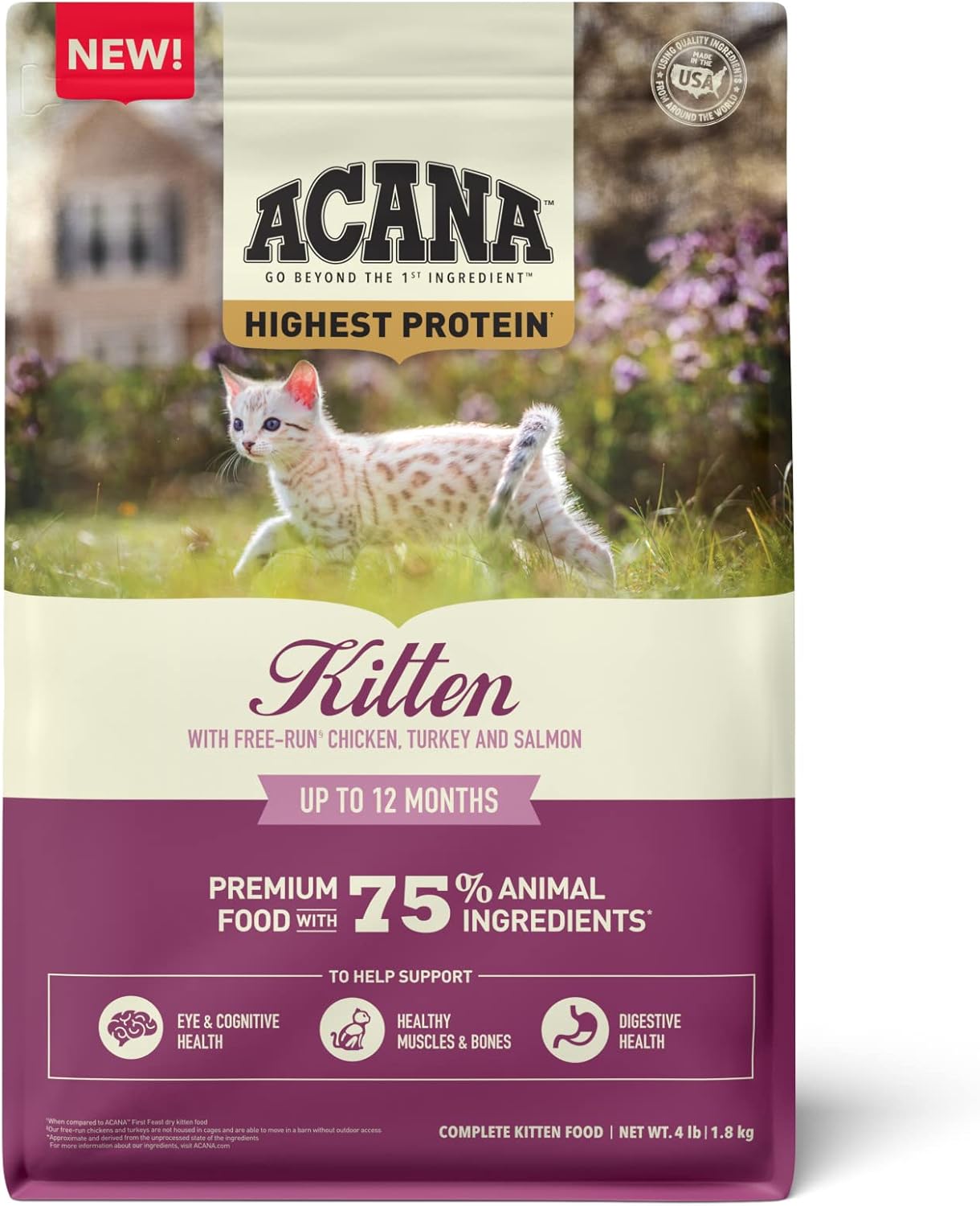 ACANA Highest Protein Dry Cat Food Kitten Recipe 4lb Bag