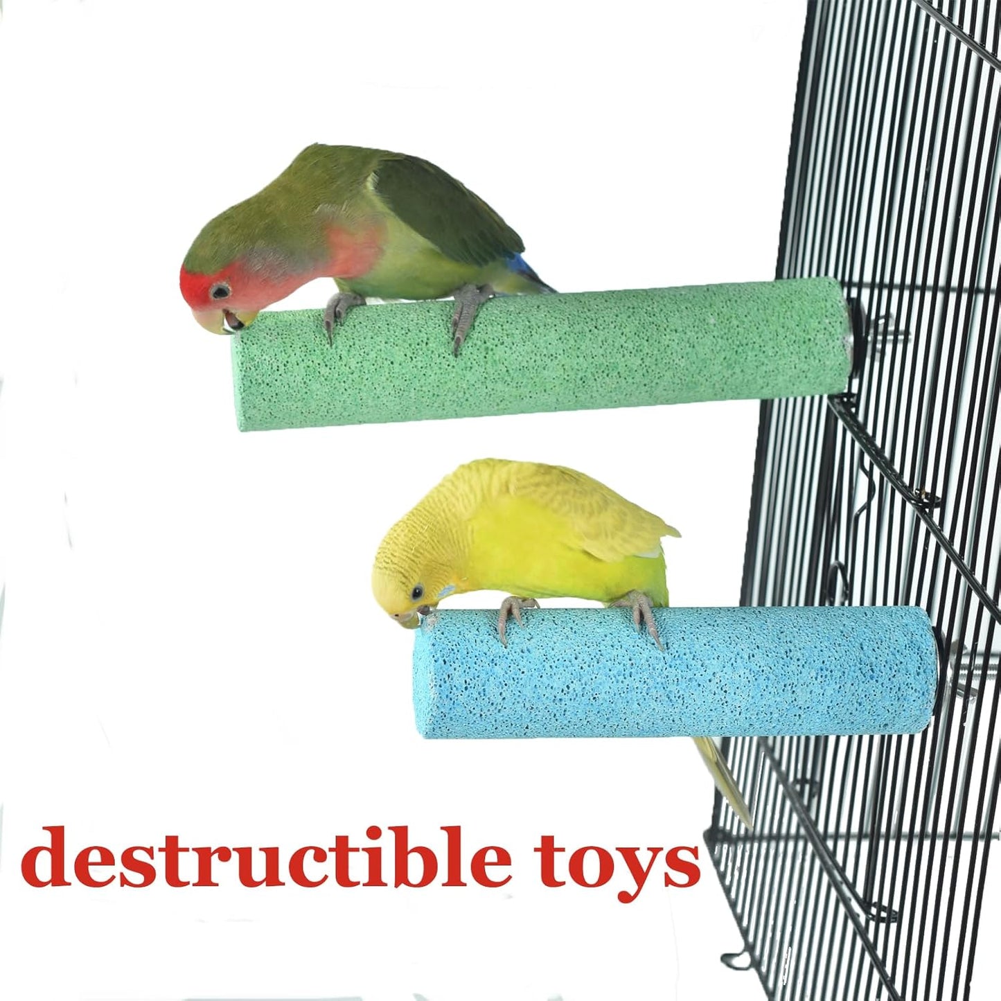2 Pack Bird Perch Cage Stands Parrot Small Animals Beak Grinding Stone Foot Claws Trimmer Stick Parakeets Calcium Natural Chewing Toys for Small Medium Birds Budgies Conures Cockatiels Rats