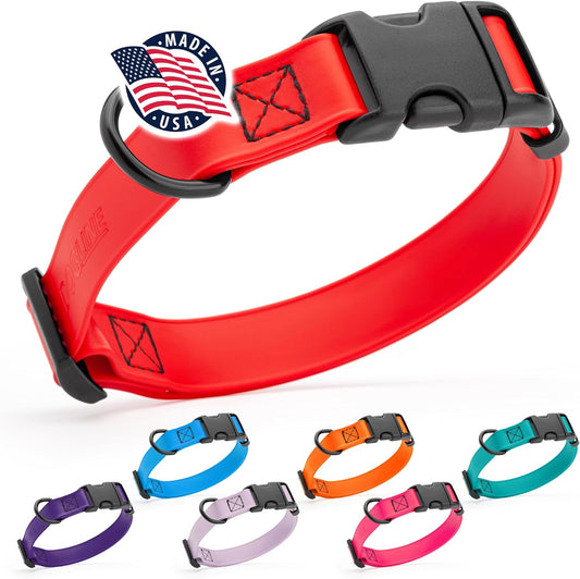 Dogline Biothane Waterproof Dog Collar with Quick Release Buckle Strong Coated Nylon Webbing with Odor- Proof for Easy Care Easy to Clean Fits Small Medium or Large Dogs, Red 1" W 15-23" L