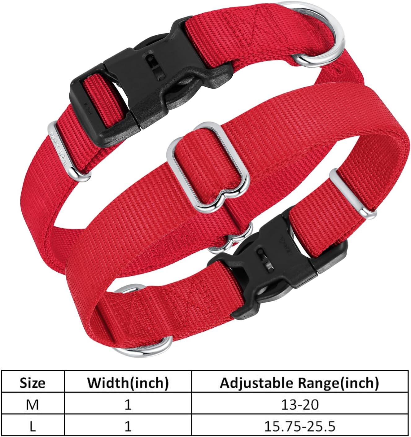 Mikivery Nylon Dog Collar with Quick Release Buckle Soft Adjustable Sturdy for Small Medium Large Dogs Red,M