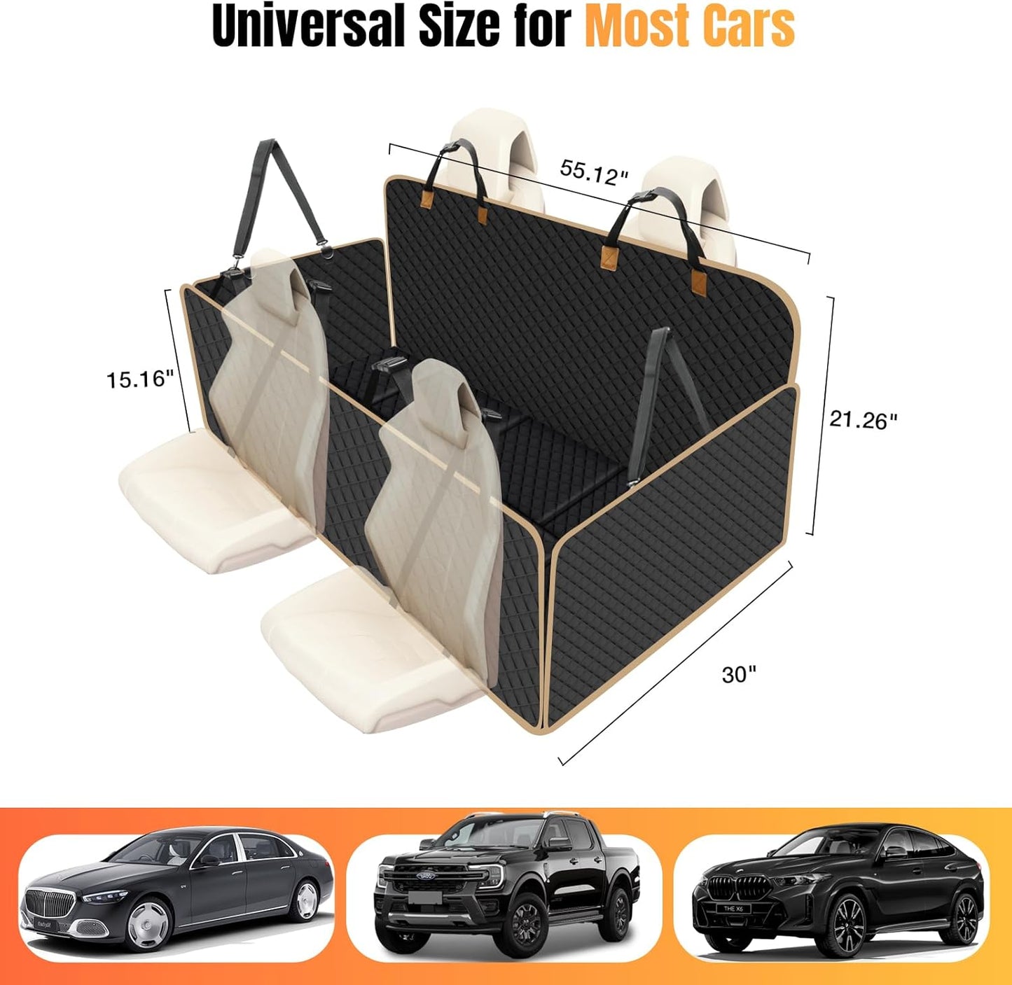 Dog Car Seat Cover for Back Seat, Dog Car Bed Cover with Strong Hard Bottom, Car Back Seat Extender Hammock for Car SUV Truck,4 Panels Black Large Size