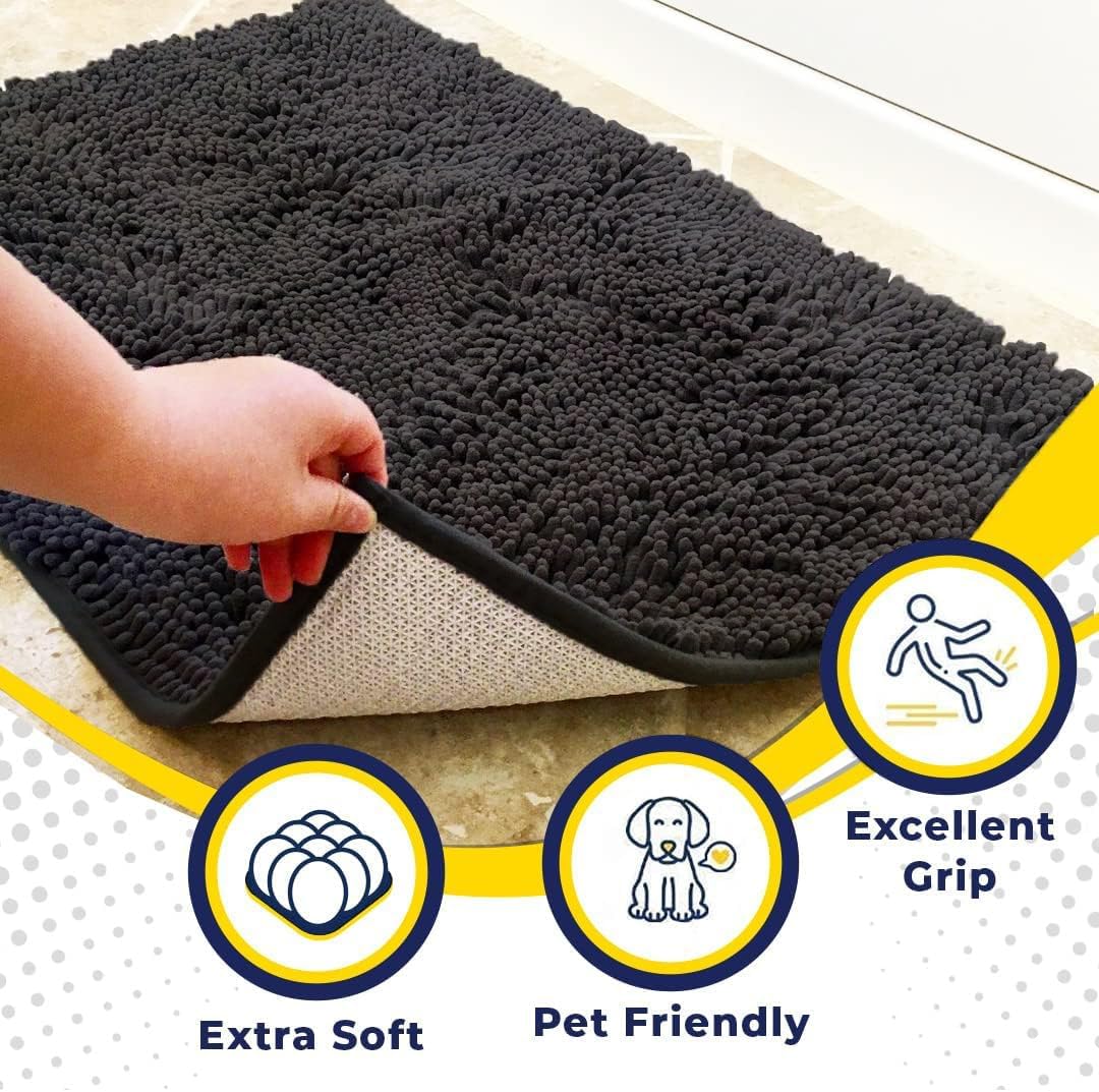 Muddy Mat® Original Dog Door Mat for Muddy Paws, Super Absorbent Microfiber, Non-Slip Washable Pet Rug, Quick Dry Chenille Entryway Carpet, Machine Washable Indoor Outdoor mat, Charcoal 48"x60"