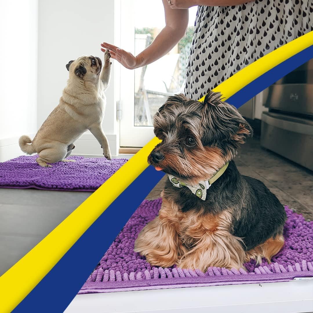 Muddy Mat® AS-SEEN-ON-TV Highly Absorbent Microfiber Door Mat and Pet Rug, Non Slip Thick Washable Area and Bath Mat Soft Chenille for Kitchen Bathroom Bedroom Indoor and Outdoor - Purple 24" x 96"