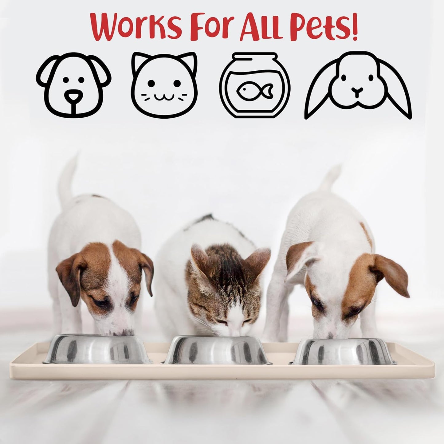 DogBuddy Waterproof Dog Food Mat with Raised Edge, Silicone - Nonslip Pet Feeding Mat for Floors (M: 21' x 14', Vanilla)