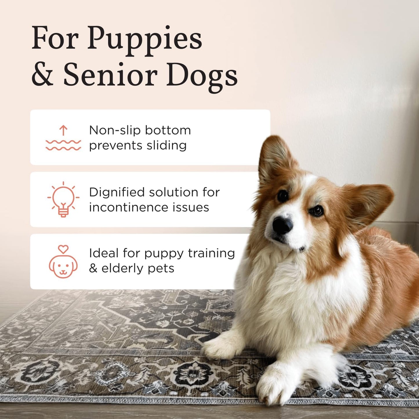 LOVEWAG Washable Dog Pee Pads, 36" x 48", Waterproof, Non-Slip, Super Absorbent, Reusable Machine-Washable, 2-Pack (Marmalade Sunshine)