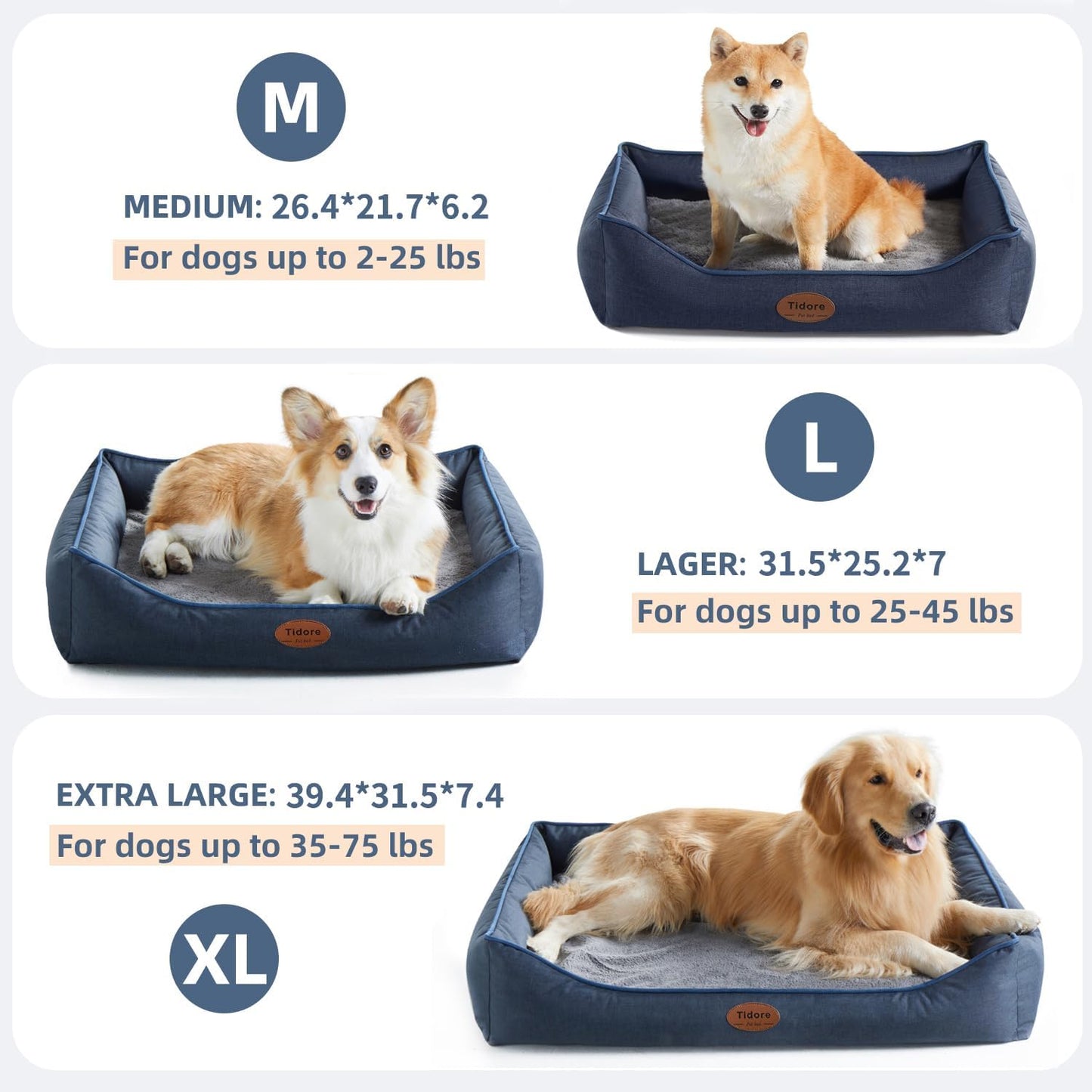 Orthopedic Dog Beds for Medium Dogs, Durable Egg Crate Foam Sofa Dog Bed wit Washable Removable Cover,Waterproof Lining,Pet Bed for Large Dogs (Navy Blue, 31.5" L x 25.2" W x 7" Th)