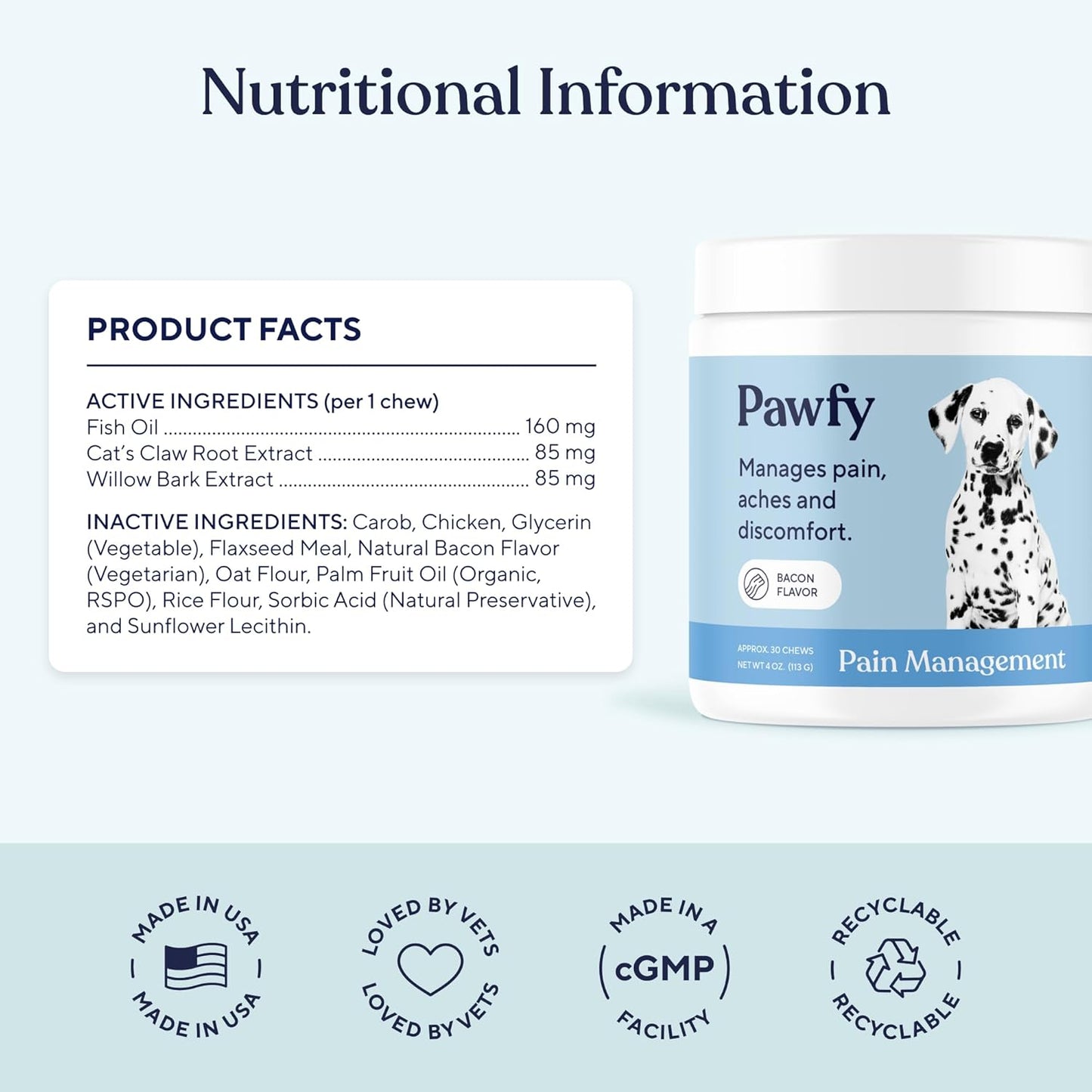 Pawfy Advanced Pain Management - Essential Vitamins & Supplements with Omega 3 |Joint Supplement for Dogs - Supports Hip & Joint Health for Small, Medium, Large Breeds | 30 Fast-Acting Chews