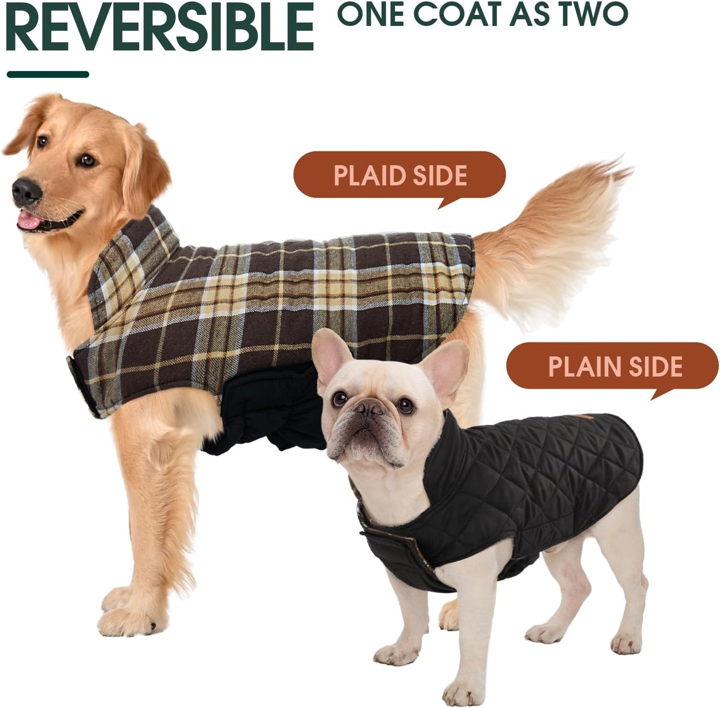 Kuoser Warm Dog Coat, Waterproof Dog Jacket for Extra Large Dogs, Adjustable Durable XL Doggie Winter Coat Reversible Cozy Puppy Cold Weather Apparel from Small to Large Breed, New Brown XL