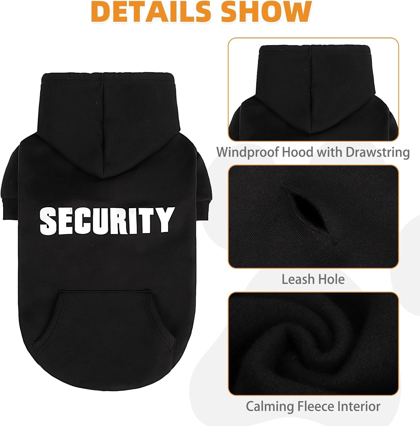 KOOLTAIL Security Dog Hoodie, Fall Puppy Sweater Clothes for Small Medium Large Dogs, Soft Warm Winter Pet Cold Weater Coats Hooded Sweatshirt with Pocket, Dog Halloween Costume for Girl Boy, Black M