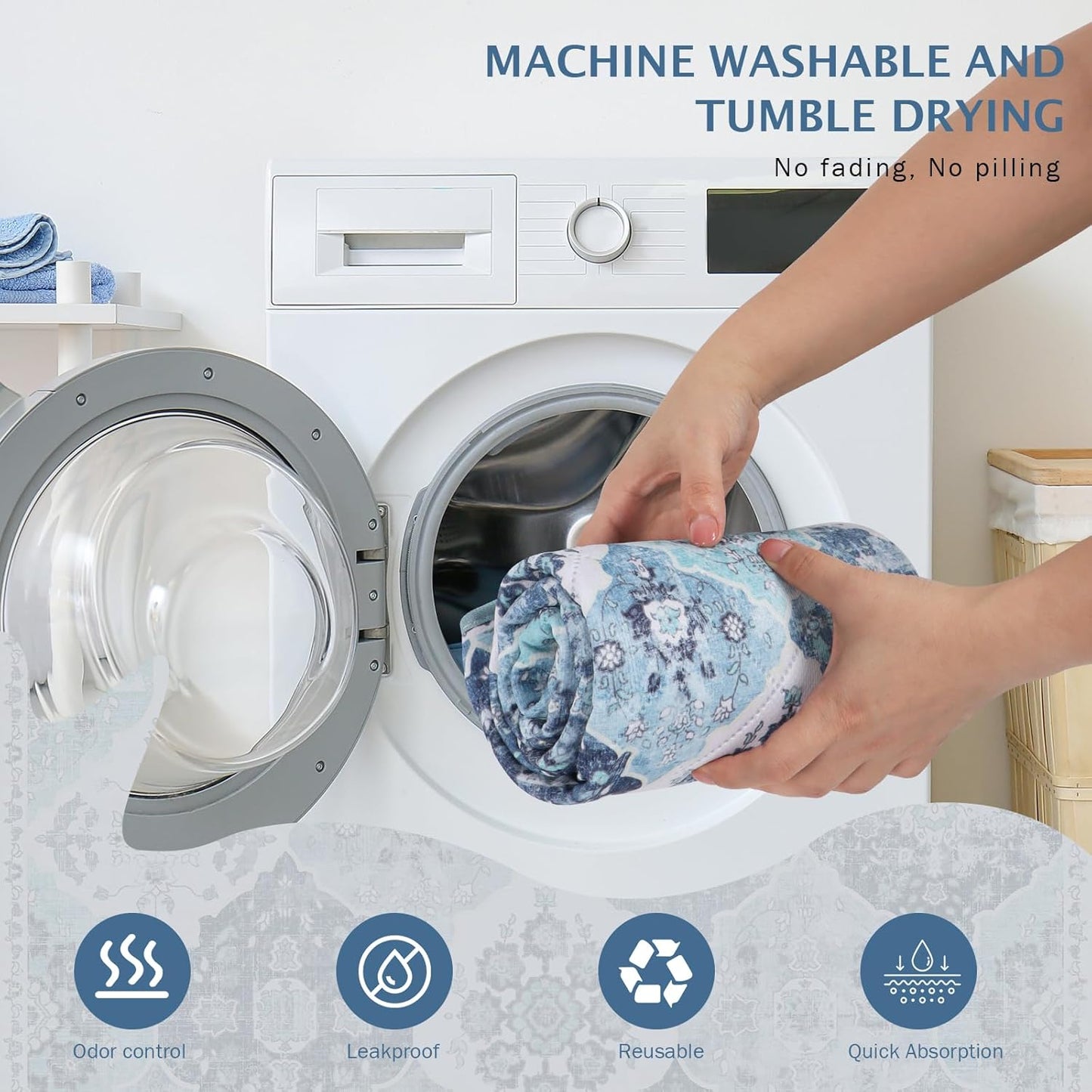 IEUUMLER Washable Pee Pads for Dogs, 1 Pack Reusable Non-Slip Grip, Super Absorbent Waterproof Puppy Pads for Potty Training, Playpen, Crate, Whelping Box EU011 (Blue, 71" x 71")