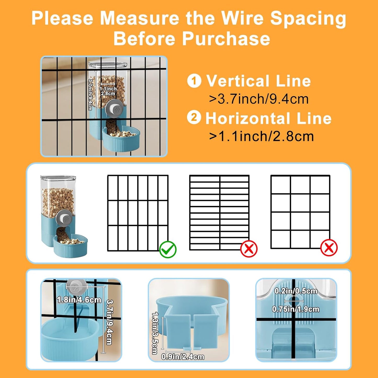 Auto Gravity Food Dispenser for Cage Hanging, 41OZ Capacity Hanging Automatic Pet Cage Feeder, Food Bowl for Cats Dogs Rabbit Ferret Chinchilla Bird Hedgehog Guinea Pig (Blue)