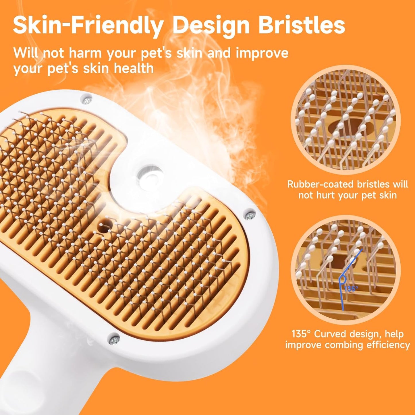 Pet Steam Brush for Dog & Cat–3-in-1 Spray Hair Removal Comb–Steam Brush for Shedding & Grooming–Water Brushes for Long & Short Haired Pets–Spritz Defur Comb–Includes Waterless Shampoo & Ear Wipes