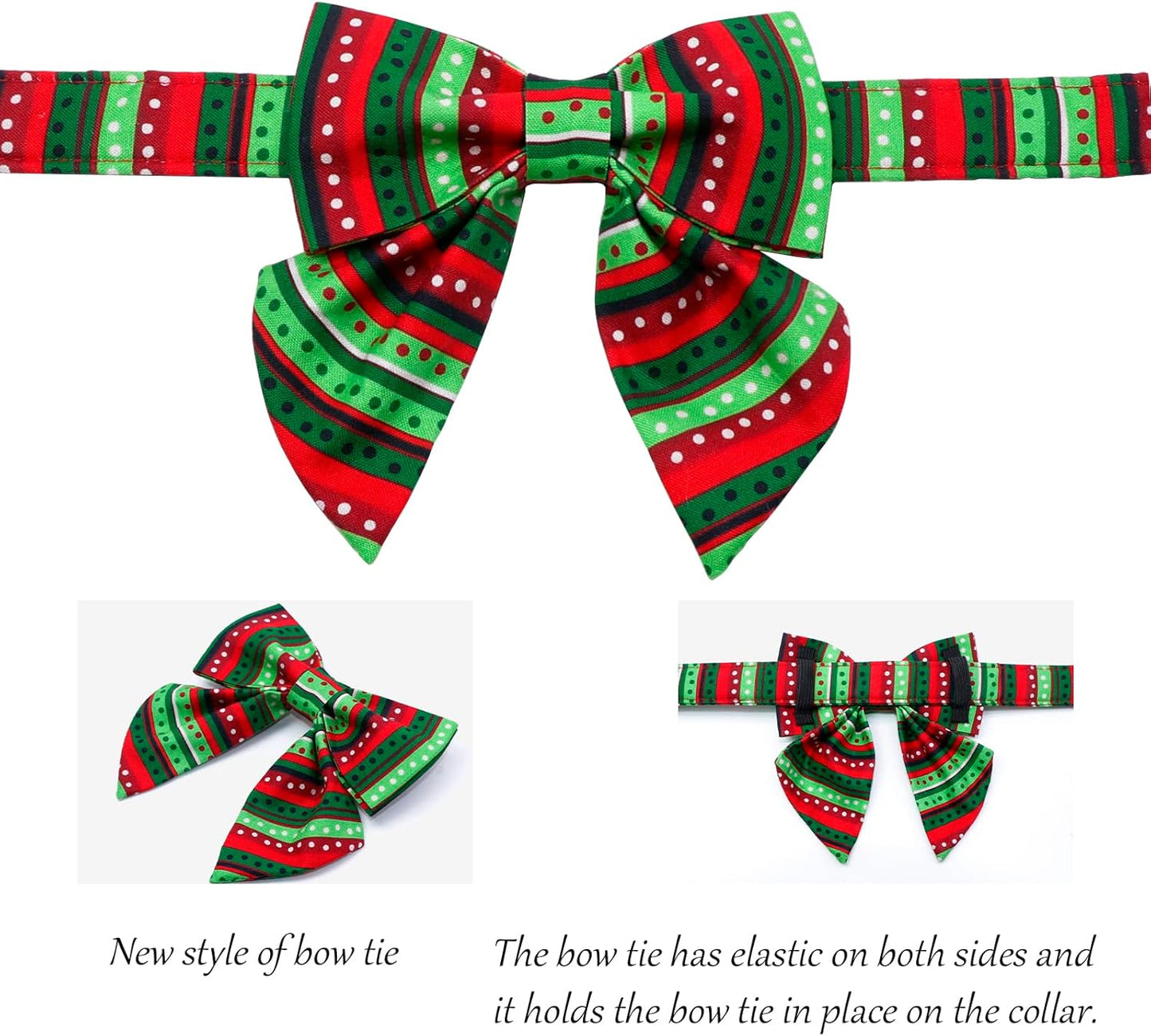 Lionet Paws Christmas Dog Collar with Bowtie, Dog Sailor Bow Collar with Metal Buckle for Dogs and Cats, Adjustable Comfortable Dog Collar Girl Gift, S, Neck 10-16 in