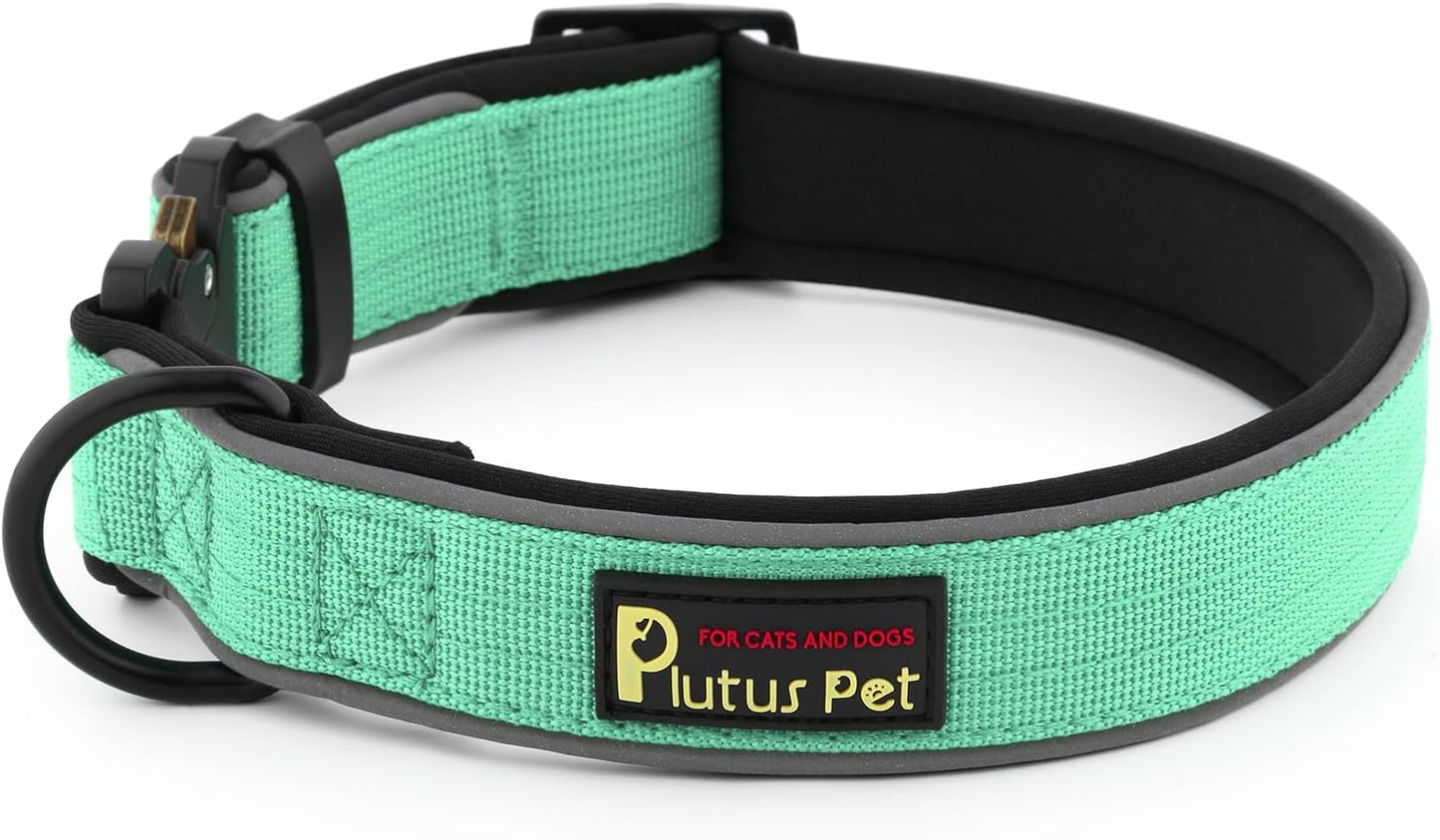 Plutus Pet Tactical Dog Collar, Reflective, Adjustable Heavy Duty Dog Collar, Soft Padded and Comfortable, for Small Medium and Large Dogs (Teal, XL)