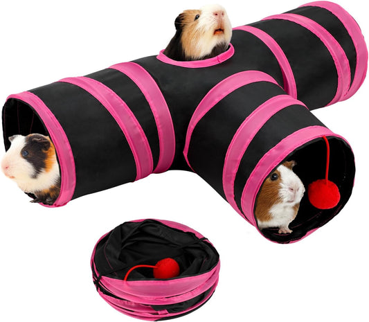Rypet Guinea Pig Tunnel, 3 Way Collapsible Rabbit Tunnel, Small Pet Tunnels and Tubes with Interactive Ball for Rabbit Ferret Hamster Chinchilla Hedgehog Hiding and Resting