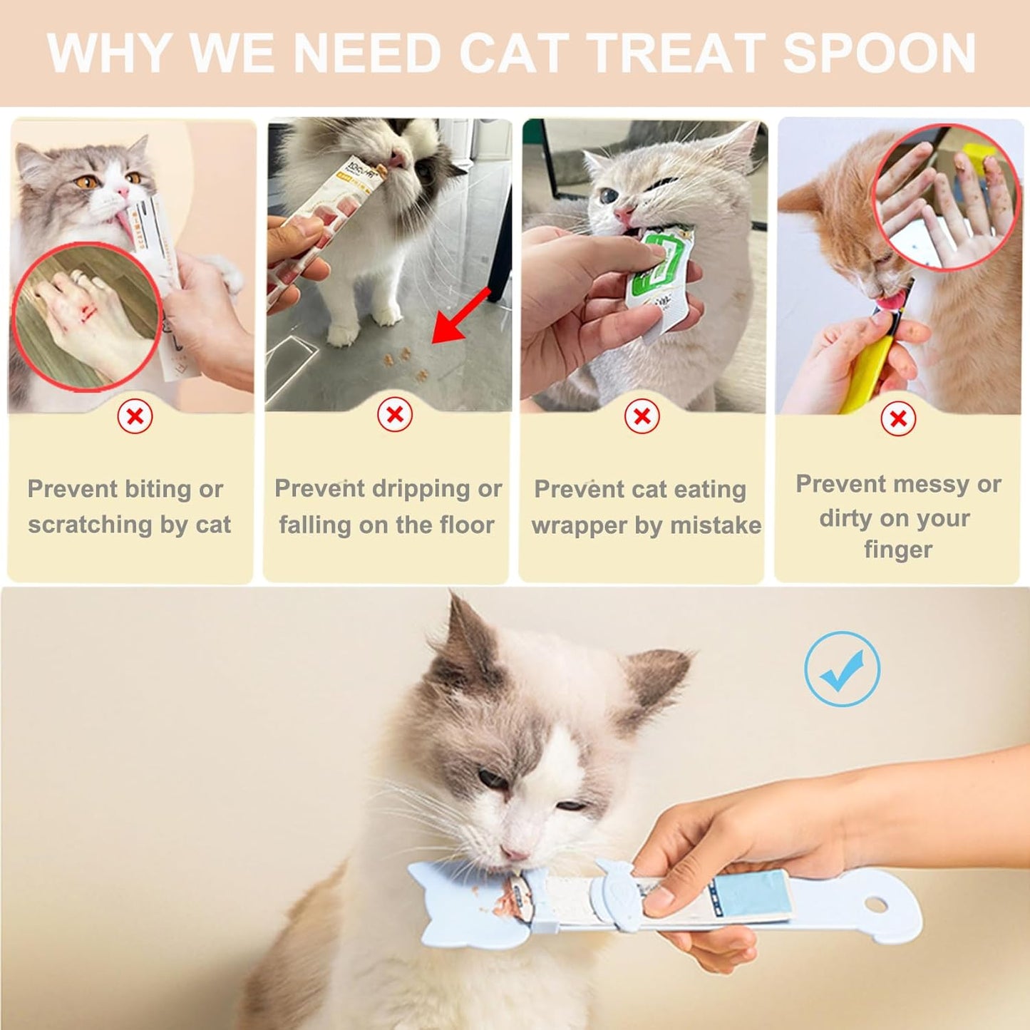 PETPAWLOVELY-3PCS Cat Treat Spoon Squeeze,Cat Strip Feeder spoon,Multi-Function Cat Treat Dispenser,Easy Feeding Cat Spoon for Licky Treats,Cat Food Spoon for Wet Food(3 Color)