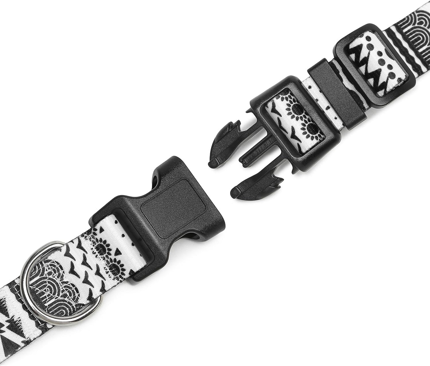 Mercano Adjustable Dog Collar - Special Design Patterns, Soft Nylon Comfortable Durable Pet Collar for Small Medium Large Dogs (M, Black White B)
