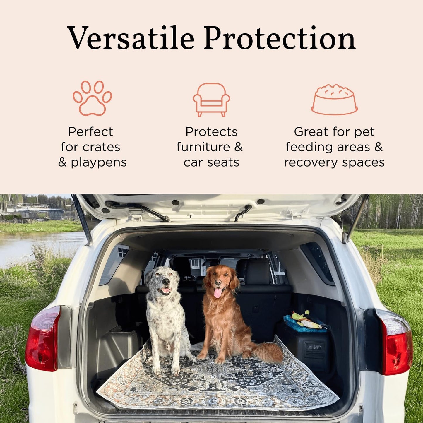 LOVEWAG Washable Dog Pee Pads, 24" x 36", 3 Waterproof, Non-Slip, Super Absorbent, Reusable Machine-Washable, 2-Pack (Peacock Garden)